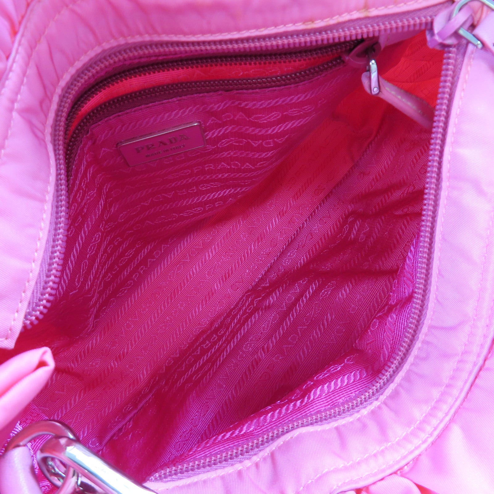 PRADA 尼龍2Way Shoulder Bag銀扣手挽肩背兩用袋粉紅色