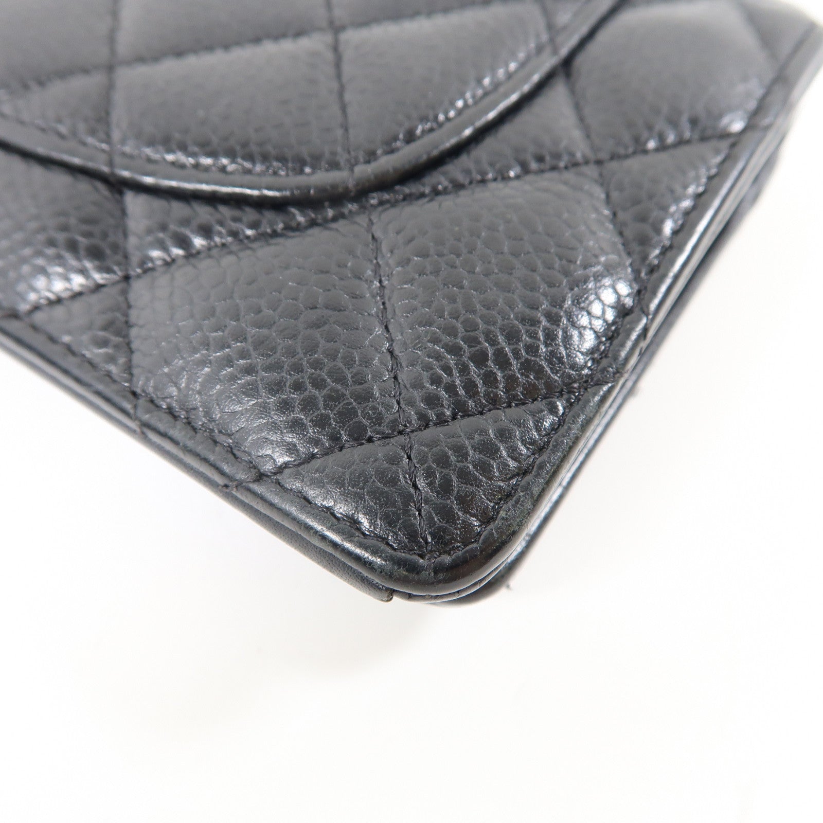 CHANEL 菱格牛皮皮革Long Wallet銀扣長錢包黑色