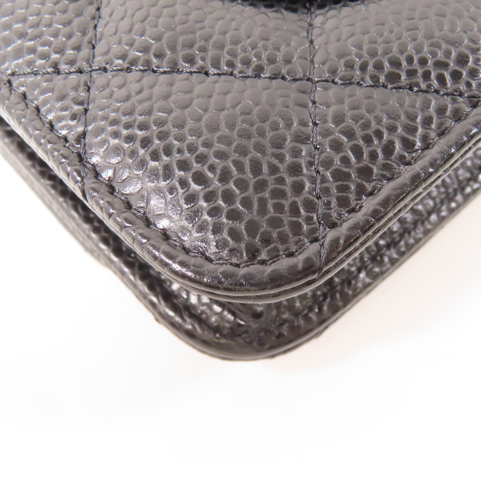 CHANEL 菱格Caviar皮革Wallet On Chain金扣鏈帶肩背袋黑色