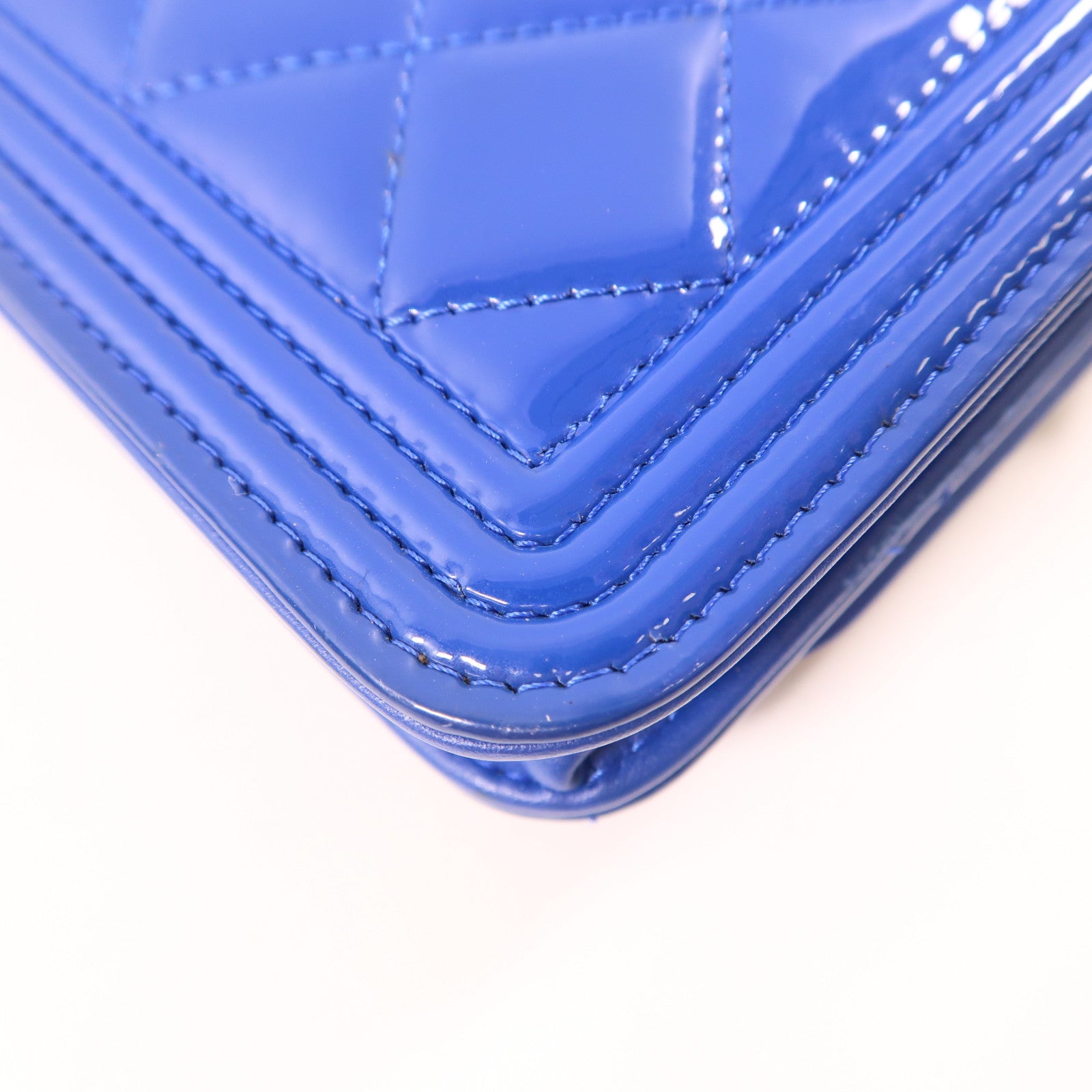 CHANEL 漆皮皮革Wallet On Chain銀扣肩背袋藍色