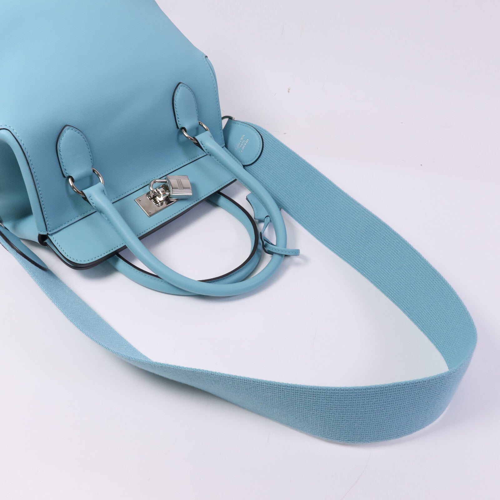 HERMES Swift皮革Toobox 20銀扣手挽肩背兩用袋Bleu St Cyr