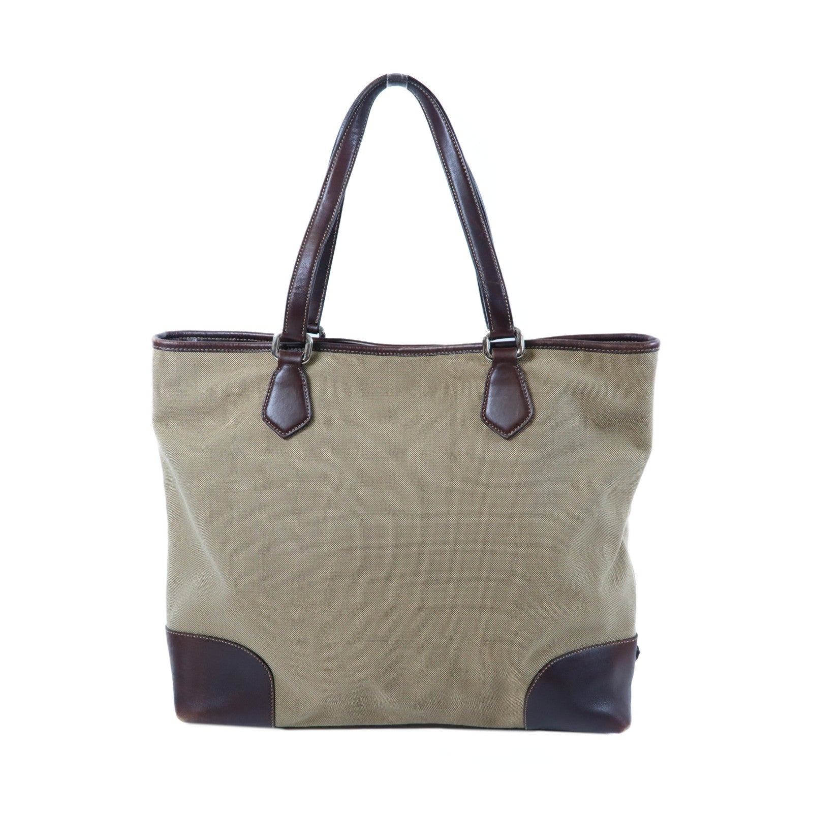 PRADA 帆布Shoulder Bag銀扣手挽肩背兩用袋啡色