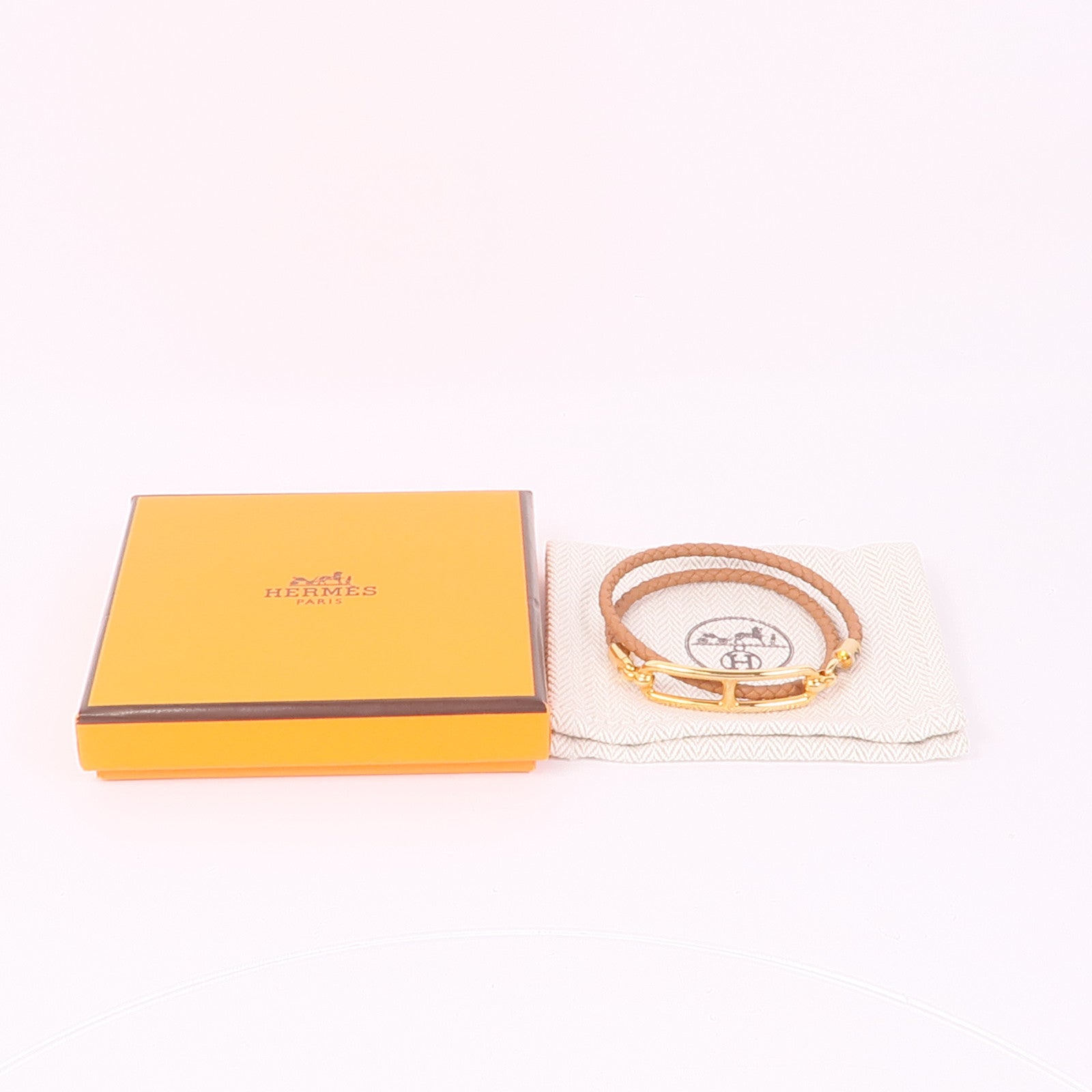 HERMES Swift皮革Roulis Double Tour Bracelet金扣手鐲Gold