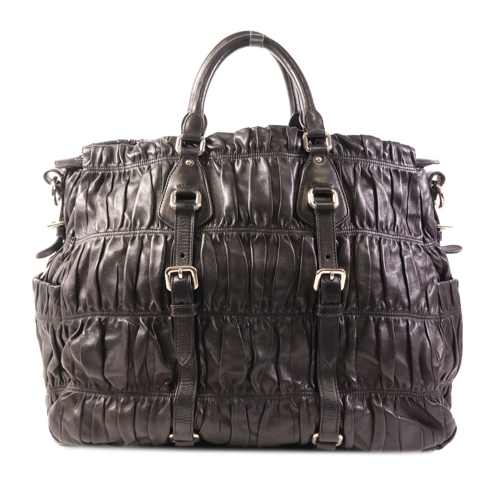 PRADA SHW Hand Bag Lambskin Leather Black