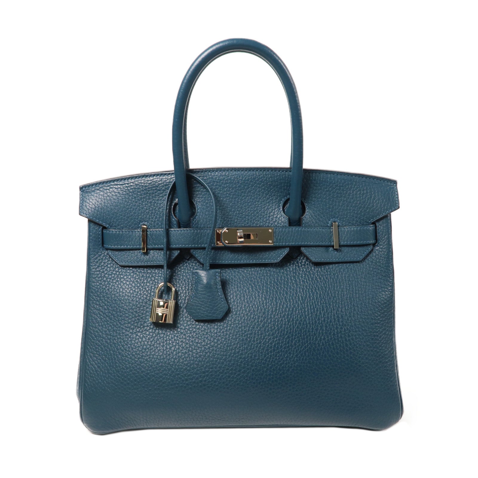 HERMES Clemence皮革Birkin 30銀扣手挽袋鴨子藍色