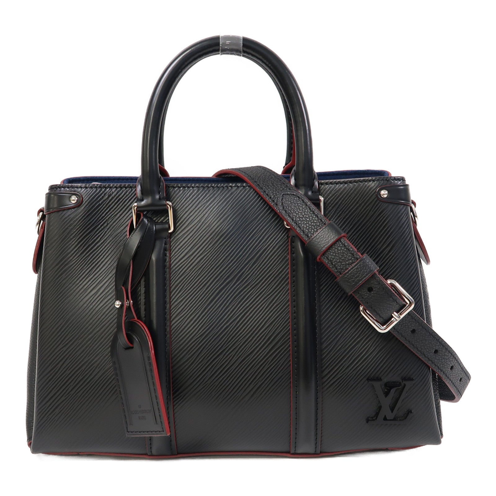LOUIS VUITTON Epi Soufflot BB銀扣手挽肩背兩用袋黑色