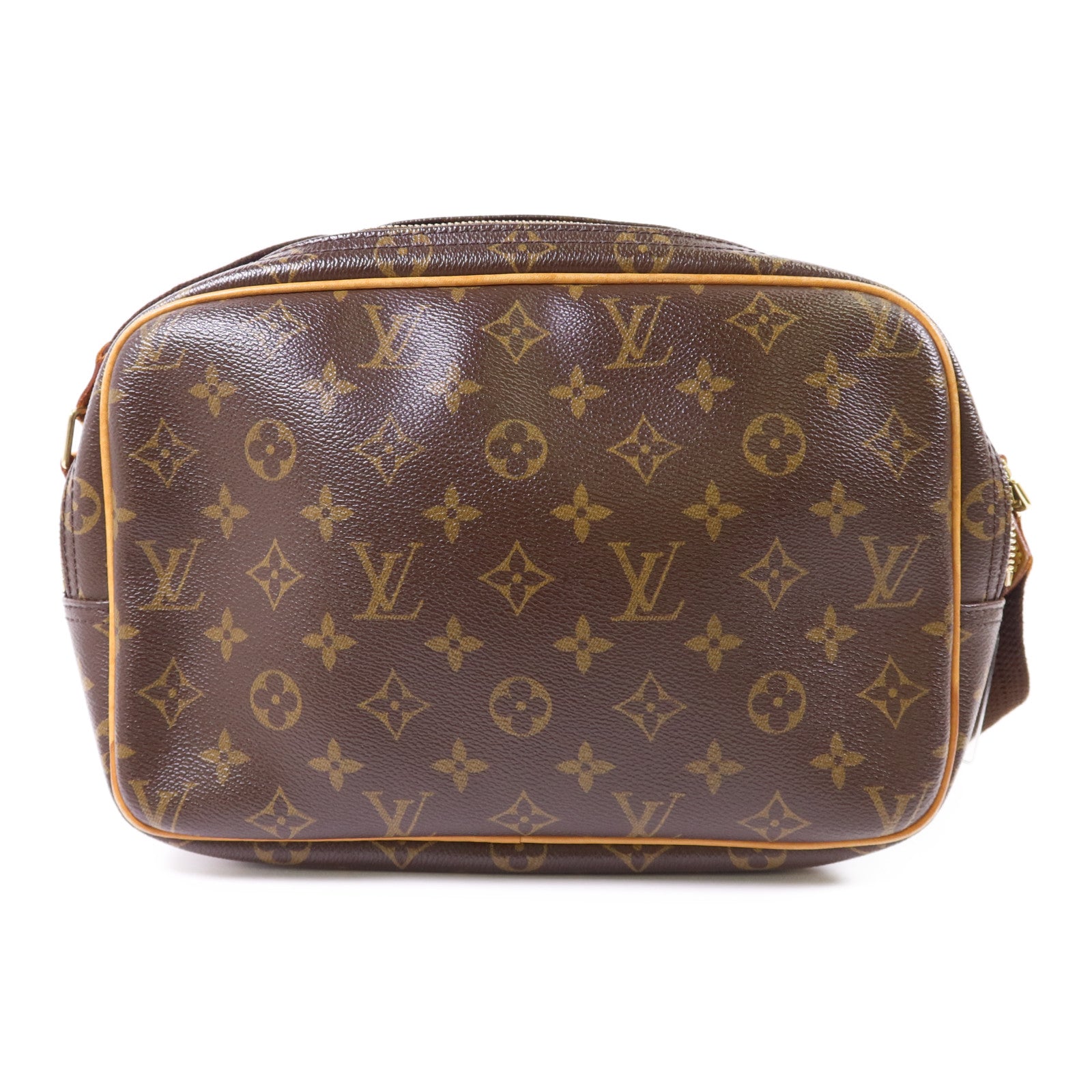 LOUIS VUITTON Monogram Reporter PM金扣肩背袋棕色