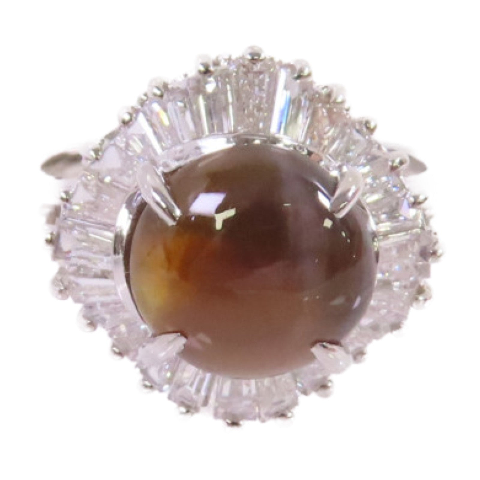 JEWELRY PT900鉑金/3.83ct貓眼石/0.85ct鑽石Cat's Eye Diamond Ring 戒指US#5