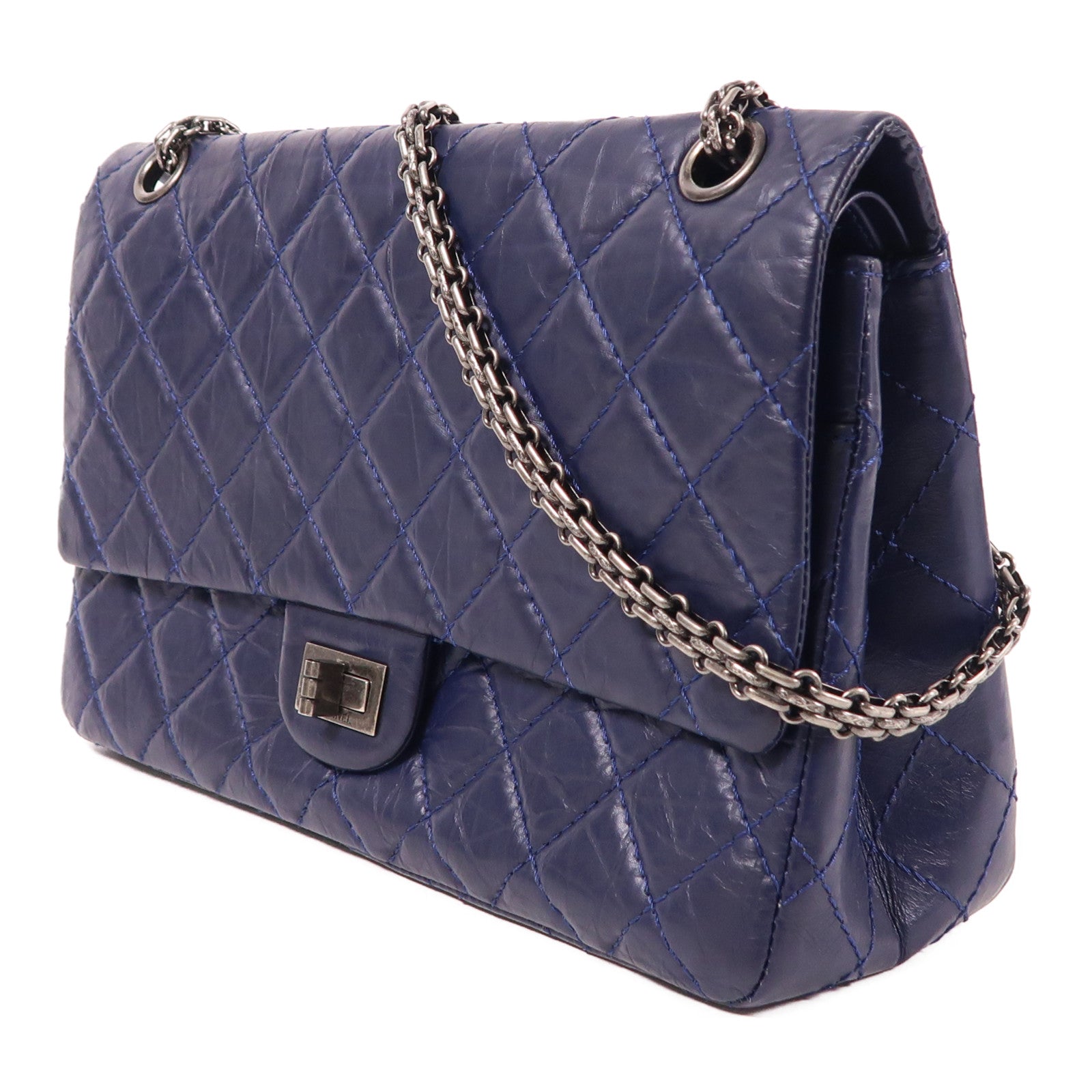 CHANEL CC SHW 2.55 Chain Shoulder Bag Calfskin Leather Navy