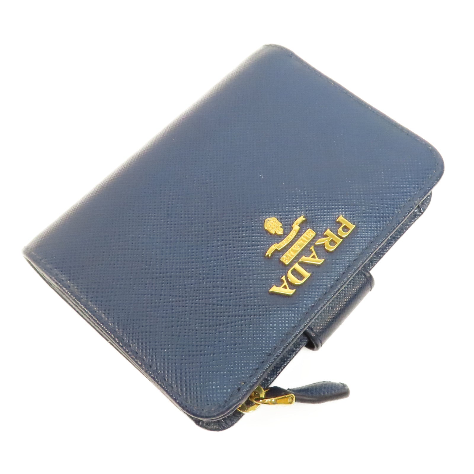 PRADA 【激減優惠】牛皮皮革Wallet金扣錢包藍色