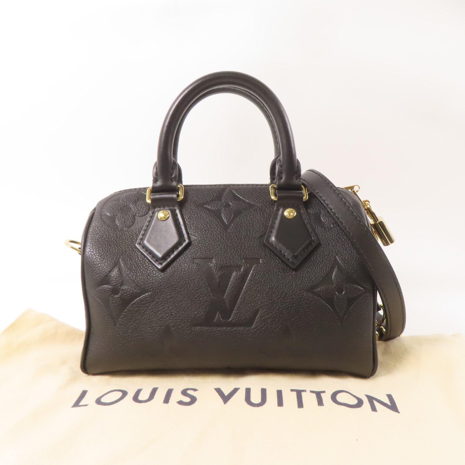 LOUIS VUITTON Monogram Empreinte Speedy Bandouliere 20金扣手挽肩背兩用袋黑色