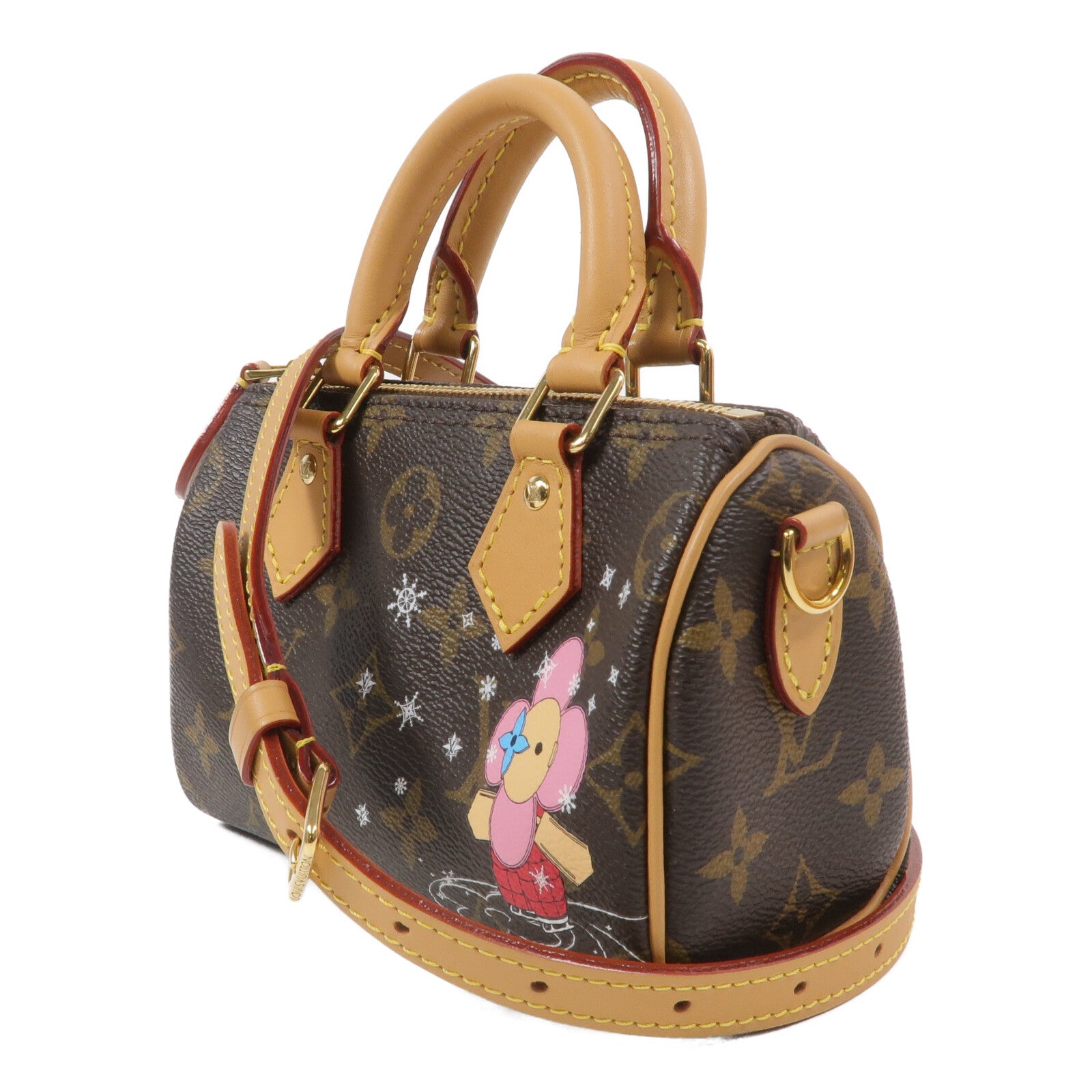 LOUIS VUITTON Monogram Vivienne Nano Speedy金扣手挽肩背兩用袋