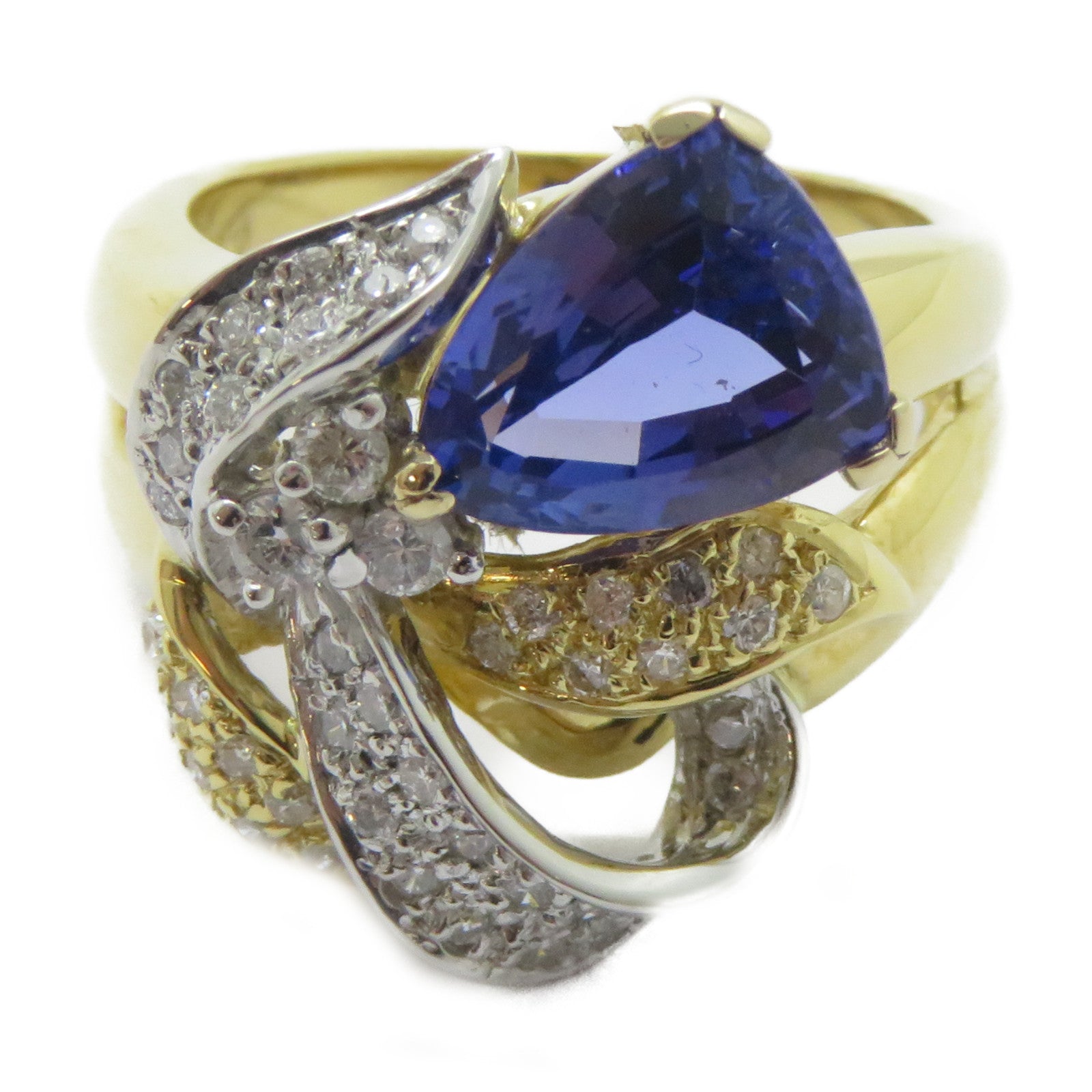JEWELRY 【激減優惠】18K黃金/PT900鉑金Tanzanite Ring 2.76ct坦桑石/0.45ct鑽石戒指US#6