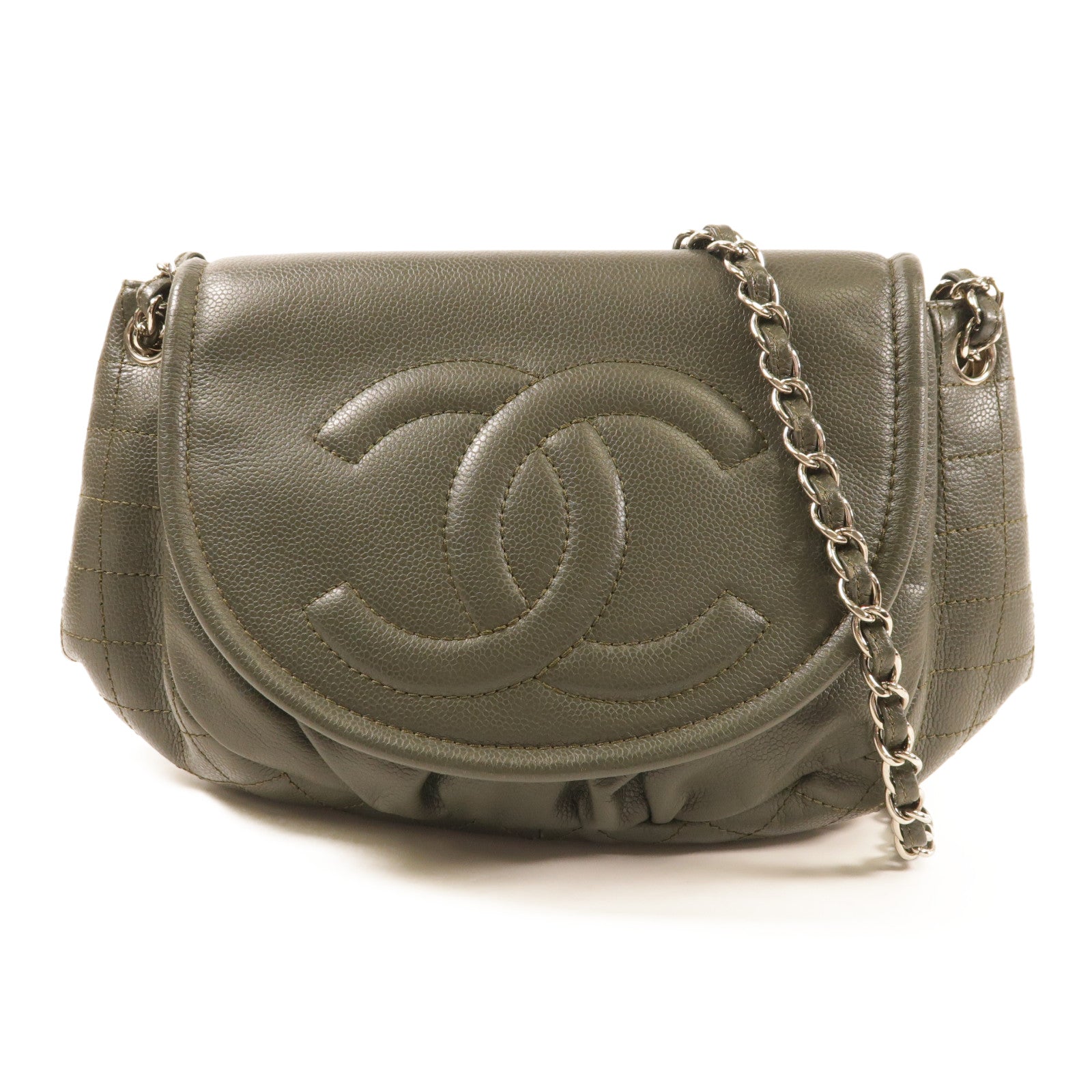CHANEL 牛皮皮革Shoulder Bag銀扣鏈帶肩背袋