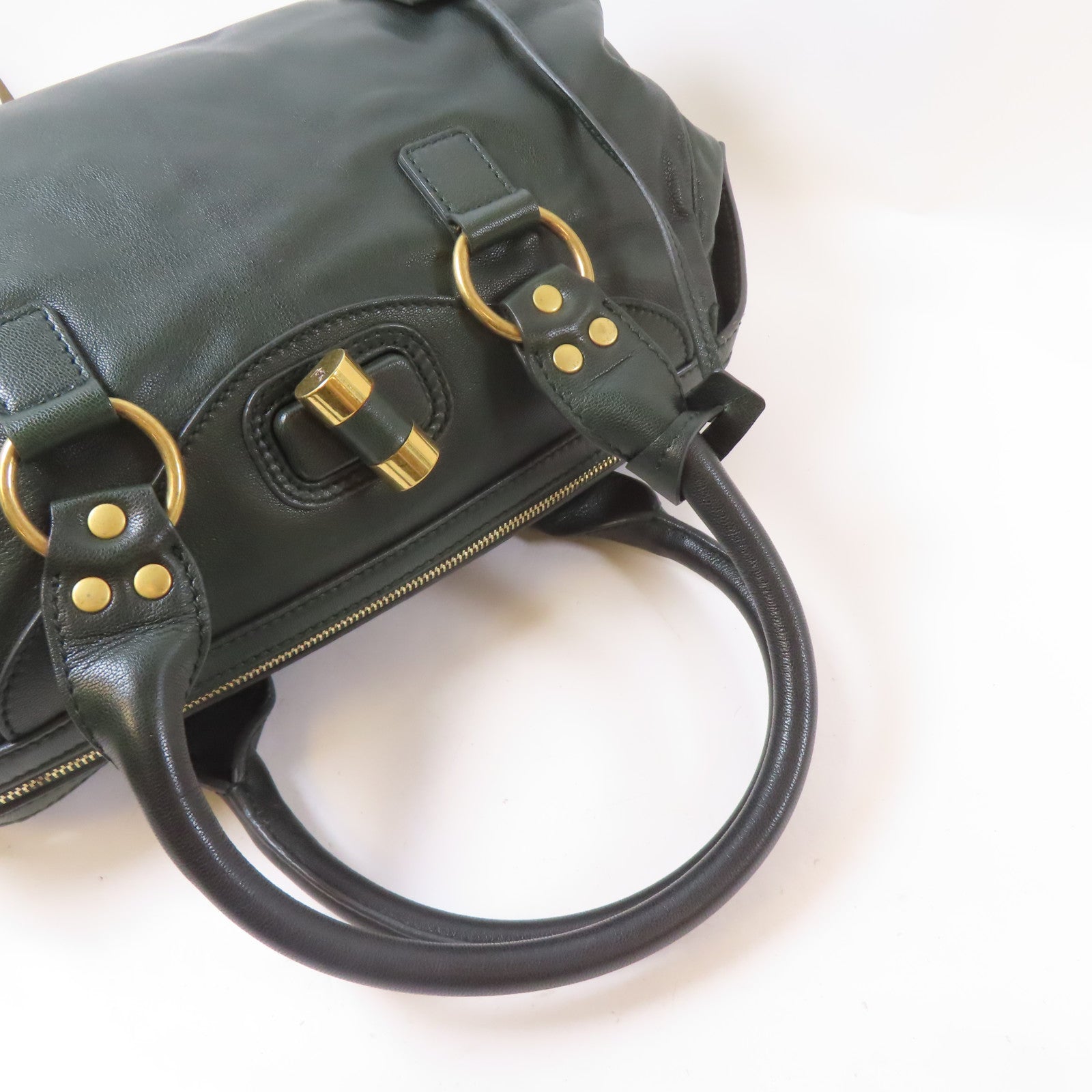 YVES SAINT LAURENT 【激減優惠】牛皮皮革Handbag金扣手挽袋深綠色