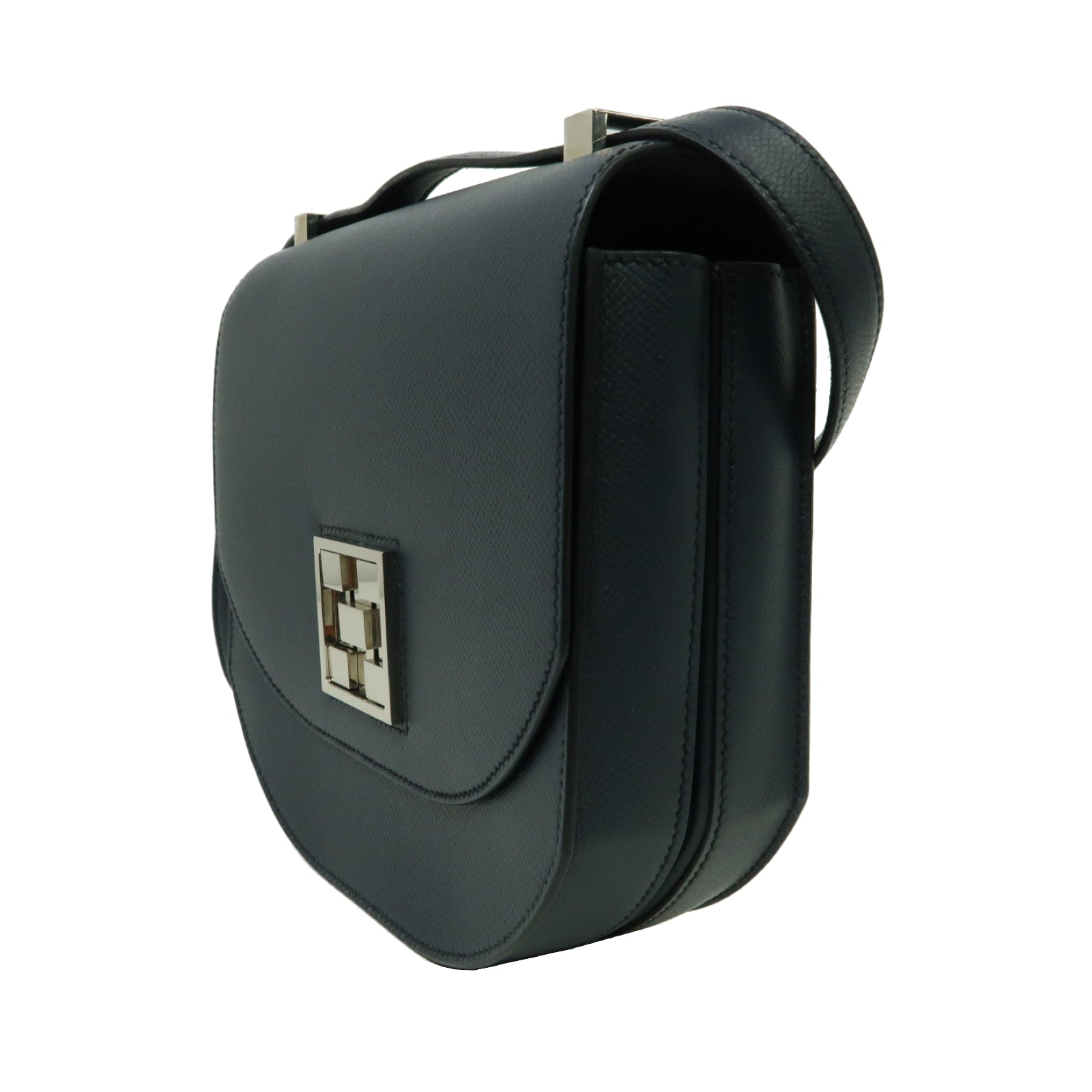 HERMES Epsom皮革Mosaique Au 24銀扣肩背袋靛藍色