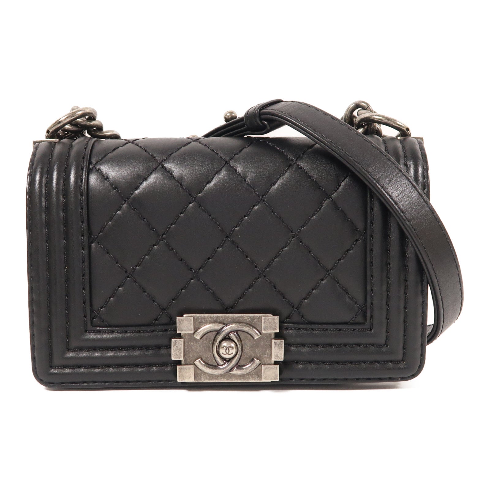 CHANEL 皮革Boy 20銀扣鏈帶肩背袋
