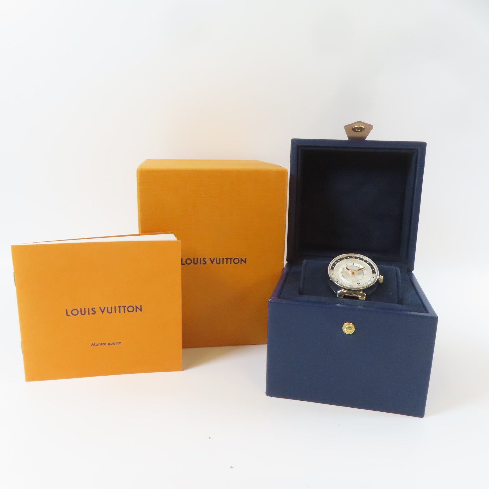 LOUIS VUITTON Tambour不鏽鋼/皮革手錶石英機芯銀色