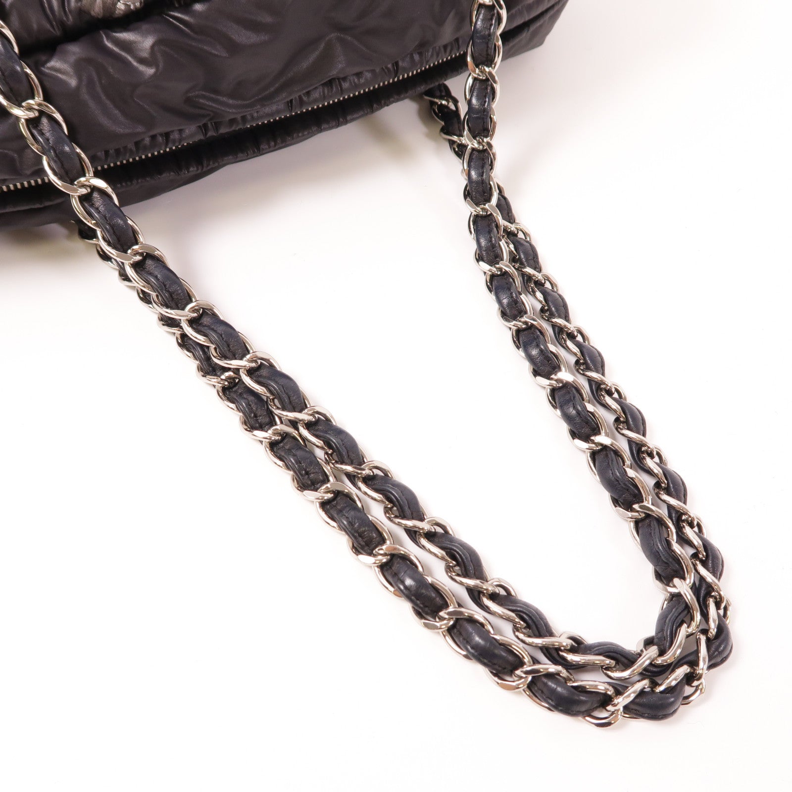 CHANEL 尼龍Chain Shoulder銀扣鏈帶肩背袋