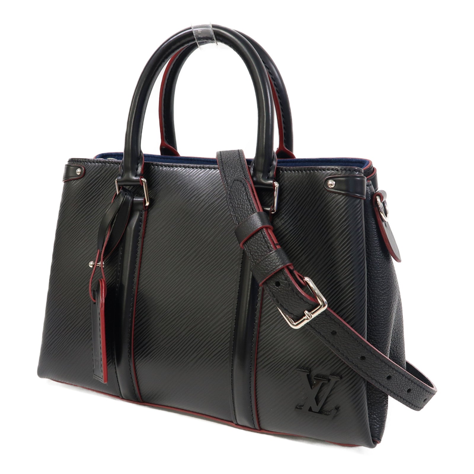 LOUIS VUITTON Epi Soufflot BB銀扣手挽肩背兩用袋黑色
