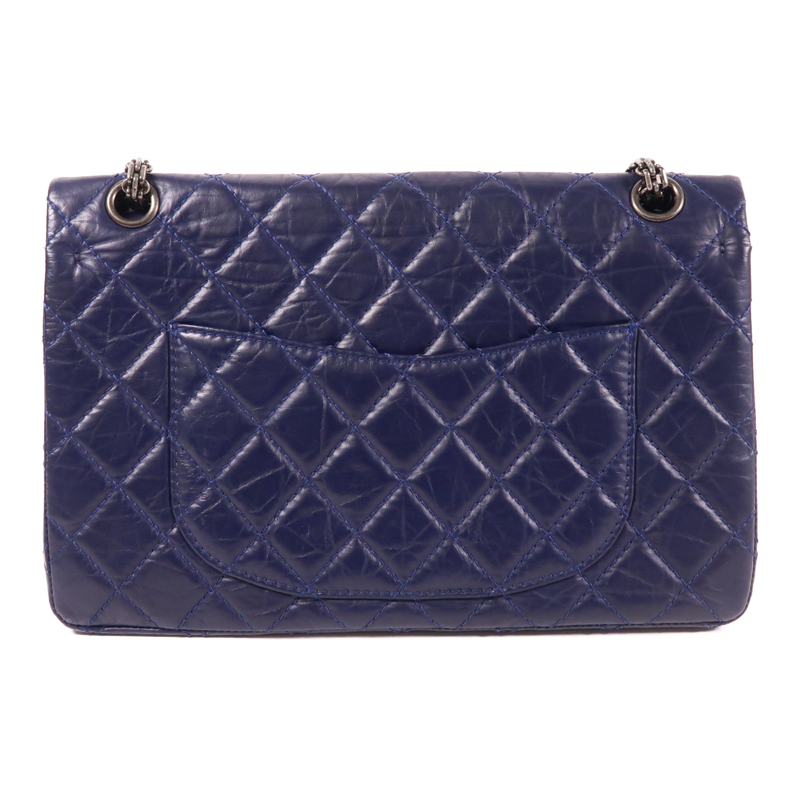 CHANEL CC SHW 2.55 Chain Shoulder Bag Calfskin Leather Navy