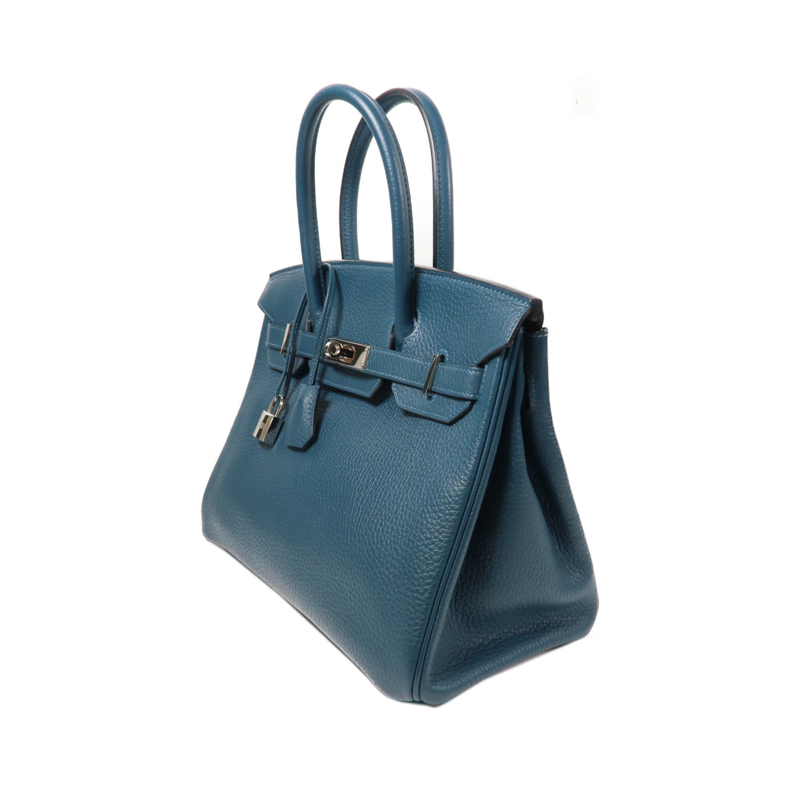 HERMES Clemence皮革Birkin 30銀扣手挽袋鴨子藍色