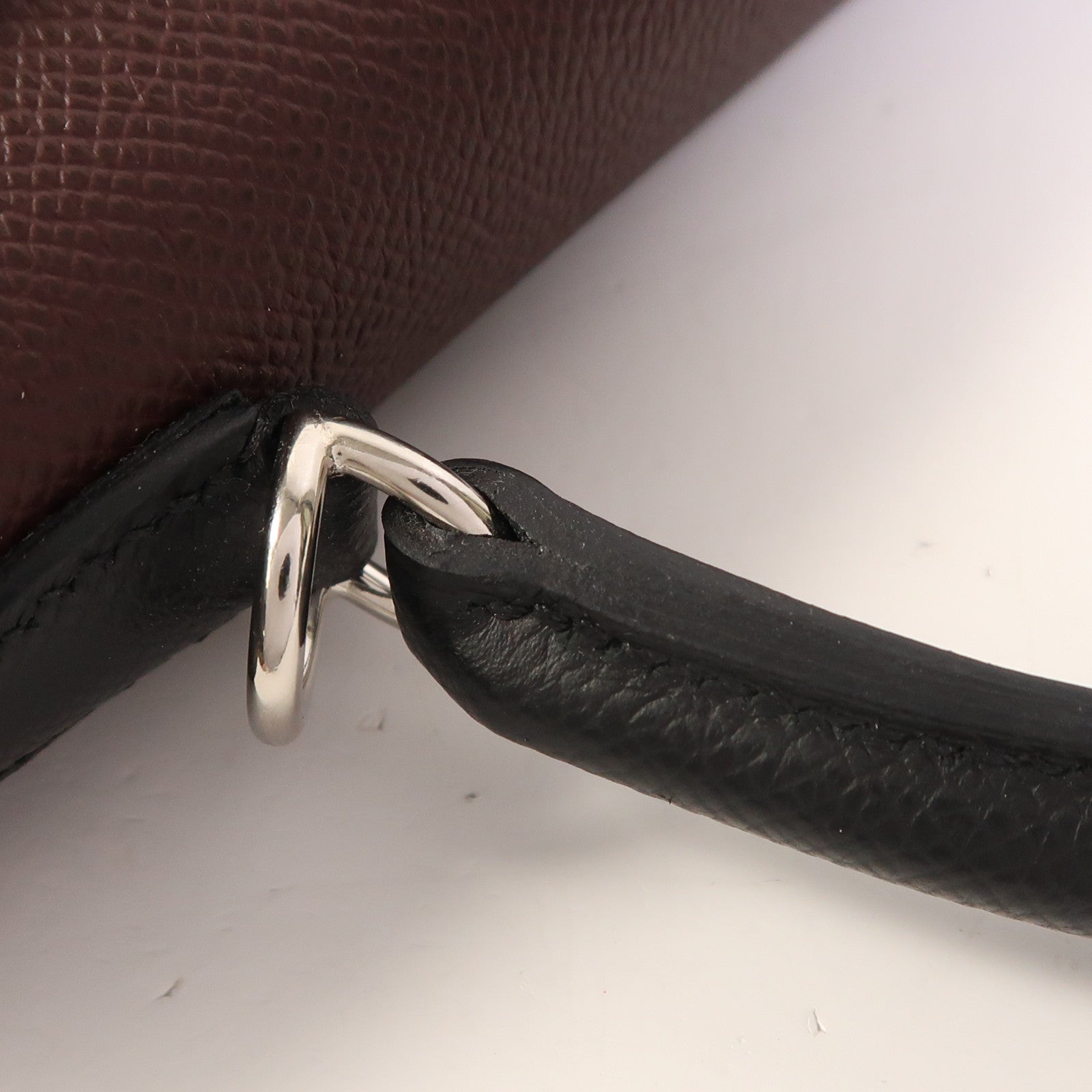 HERMES Epsom皮革Kelly 25銀扣手挽肩背兩用袋Rouge Sellier/Mauve Pale/Noir