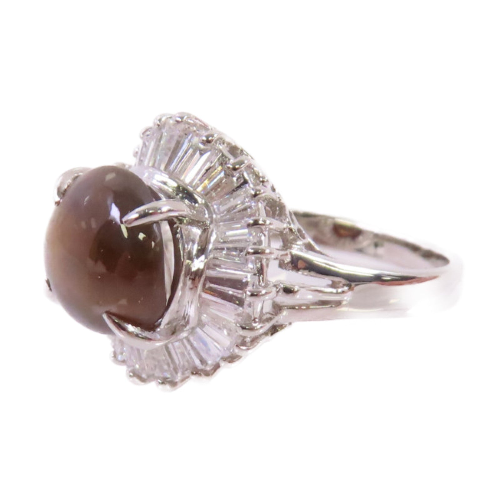 JEWELRY PT900鉑金/3.83ct貓眼石/0.85ct鑽石Cat's Eye Diamond Ring 戒指US#5