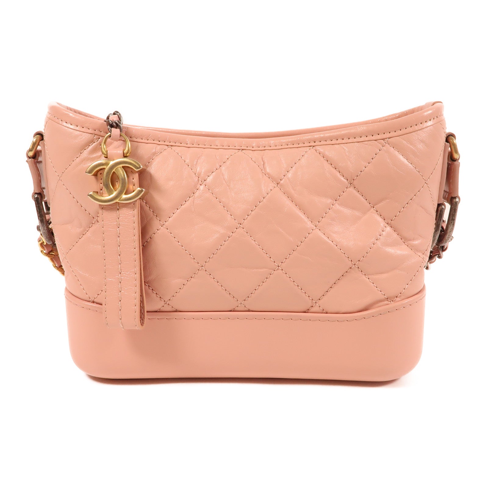CHANEL CC Gabrielle Small Chain Shoulder Bag Handbag Calfskin Leather Pink