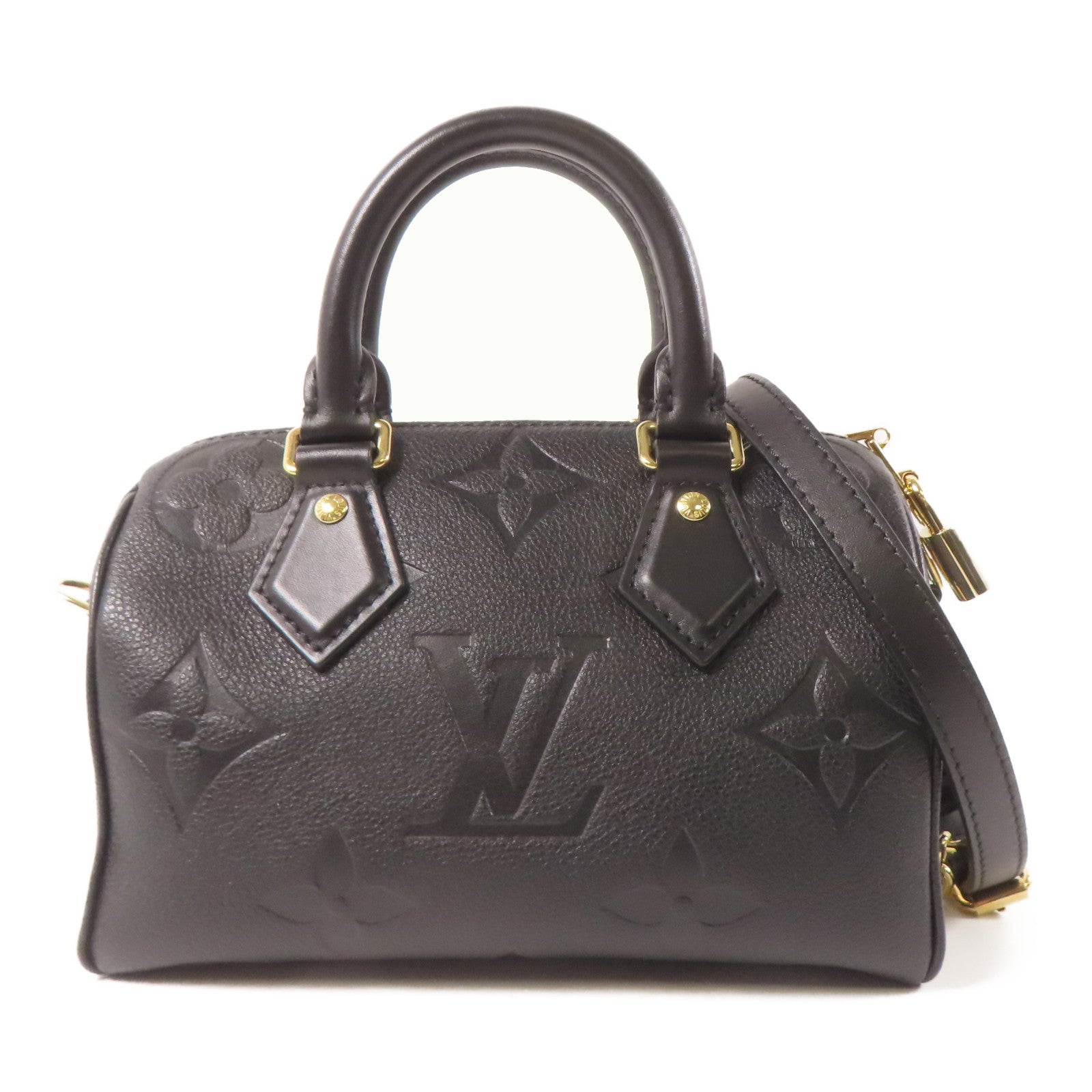 LOUIS VUITTON Monogram Empreinte Speedy Bandouliere 20金扣手挽肩背兩用袋黑色