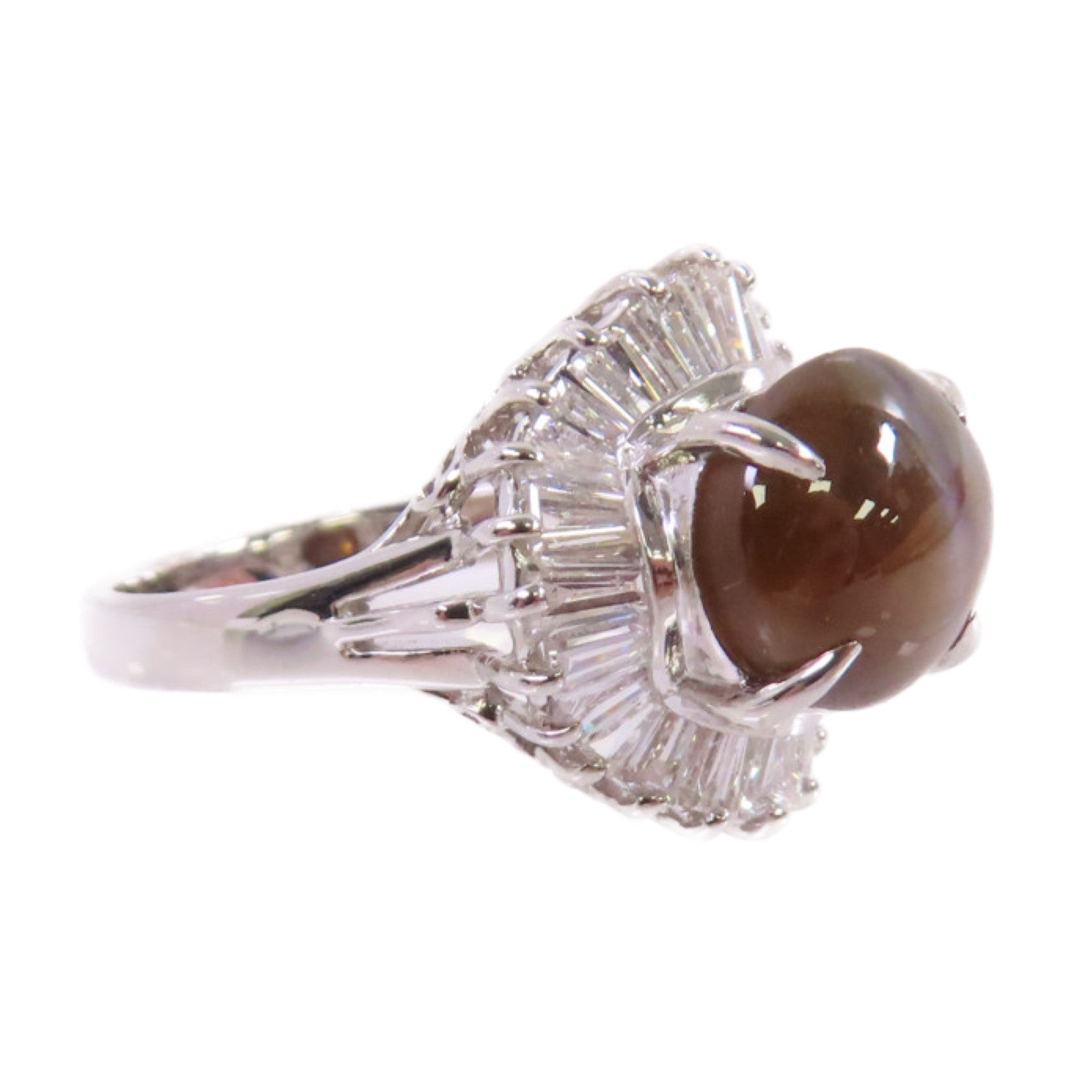 JEWELRY PT900鉑金/3.83ct貓眼石/0.85ct鑽石Cat's Eye Diamond Ring 戒指US#5