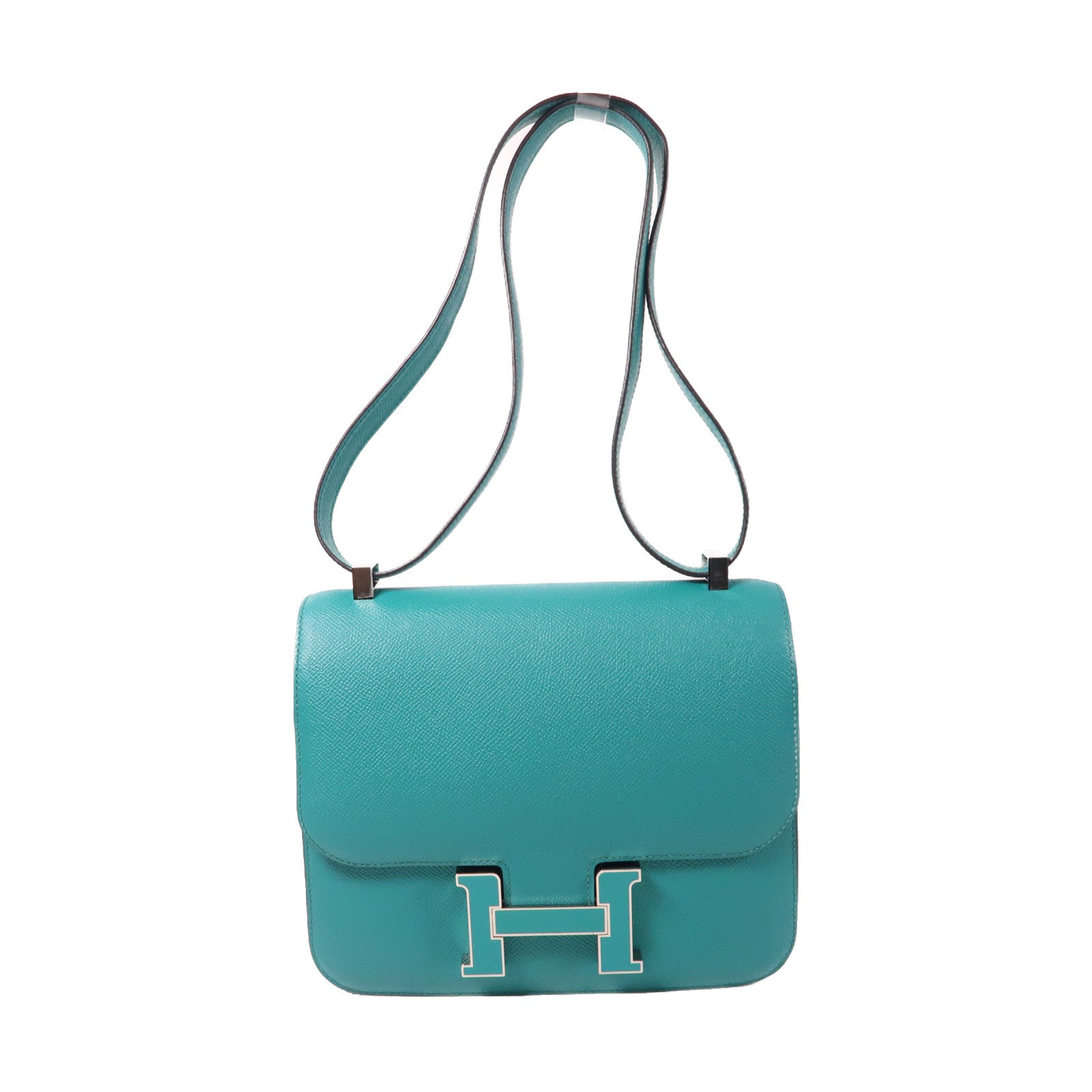 HERMES Epsom皮革Constance 24銀扣肩背袋綠色