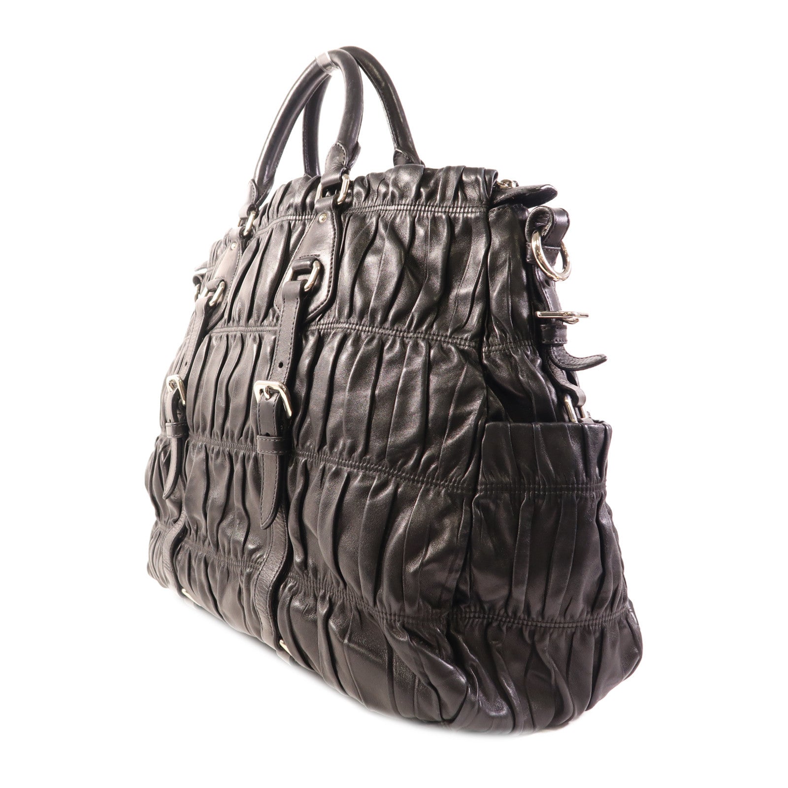 PRADA SHW Hand Bag Lambskin Leather Black
