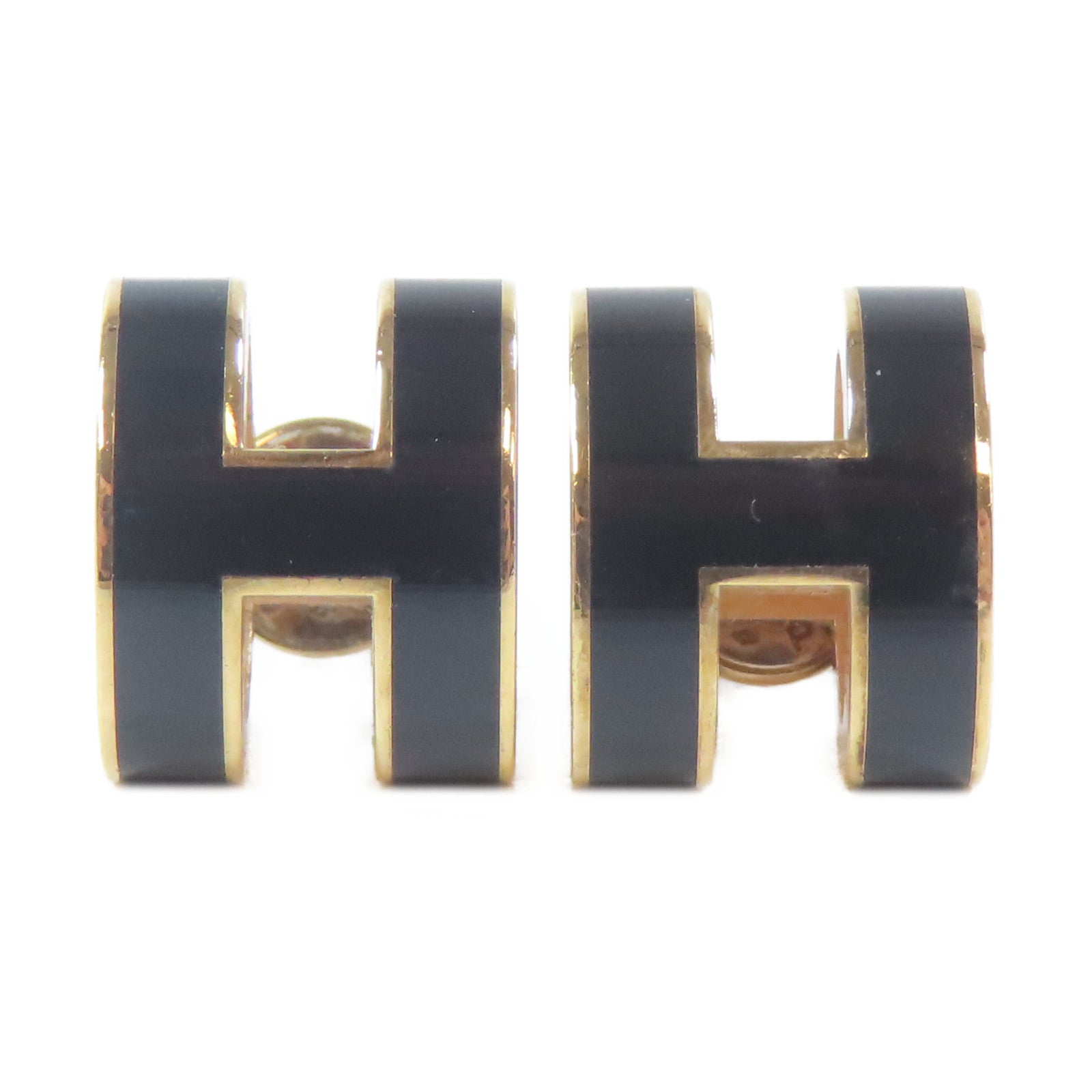 HERMES 金屬Pop H耳環黑色/金色