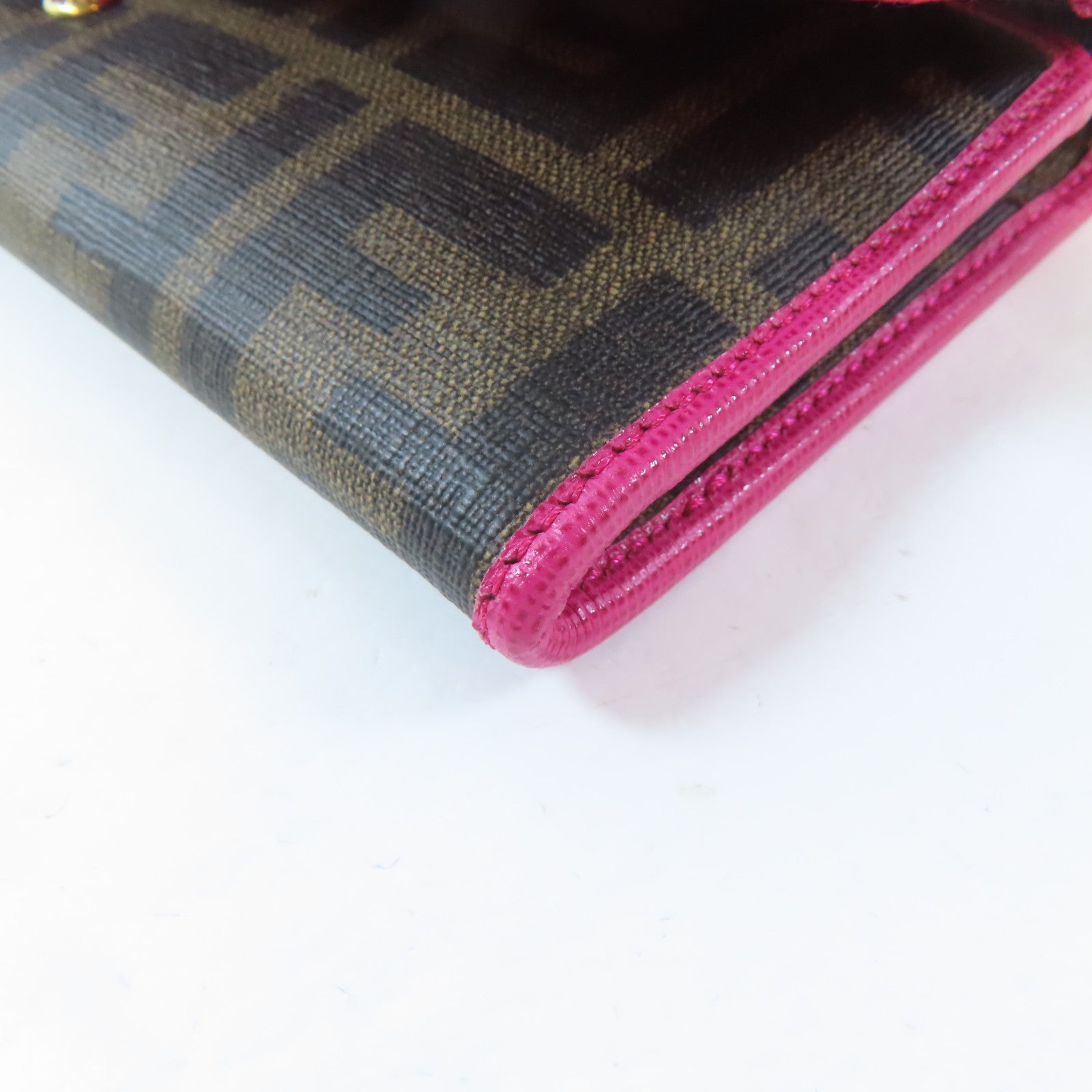 FENDI 【激減優惠】塗層帆布Long Wallet金扣長錢包啡色/粉紅色