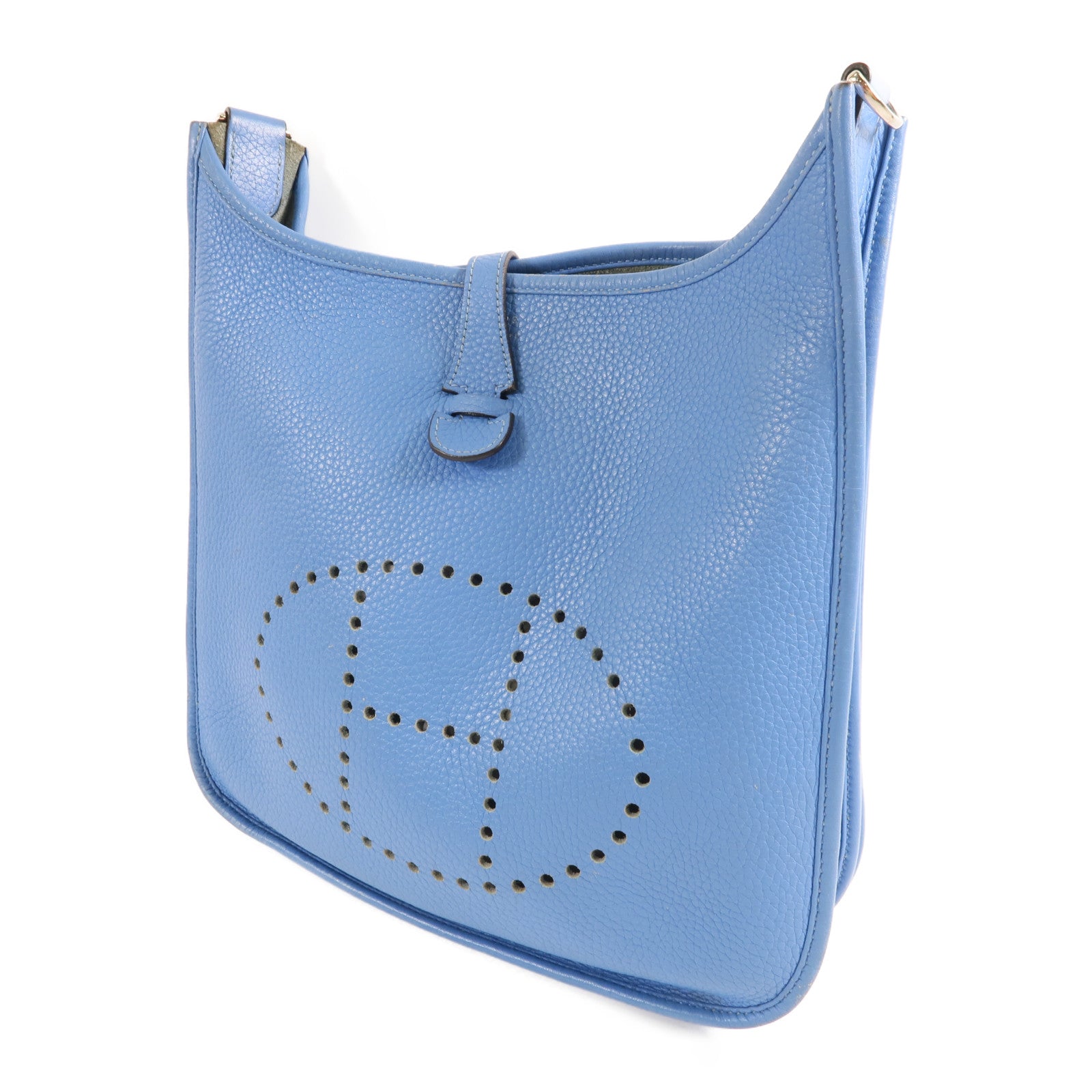 HERMES PHW Evelyne PM Shoulder Bag Taurillon Clemence Leather Bleu Paradis
