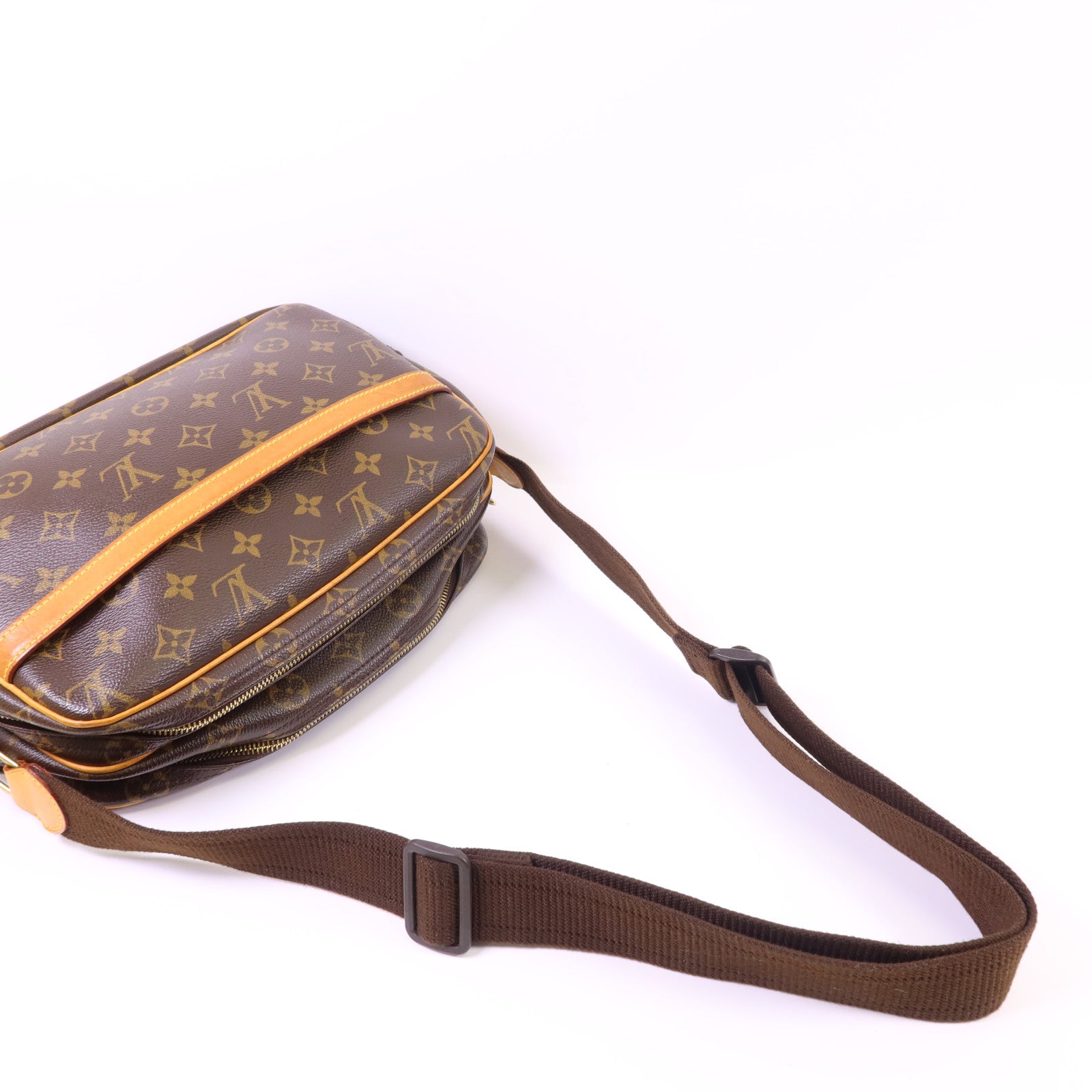 LOUIS VUITTON Monogram Reporter PM金扣肩背袋棕色
