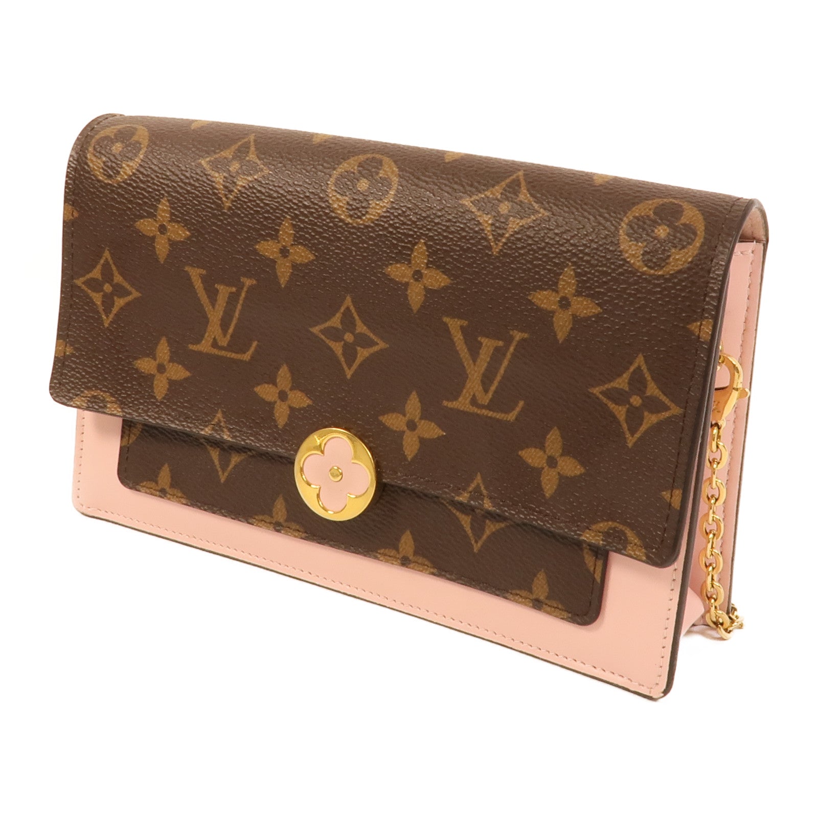 LOUIS VUITTON Monogram Flore Chain Wallet金扣鏈帶肩背袋