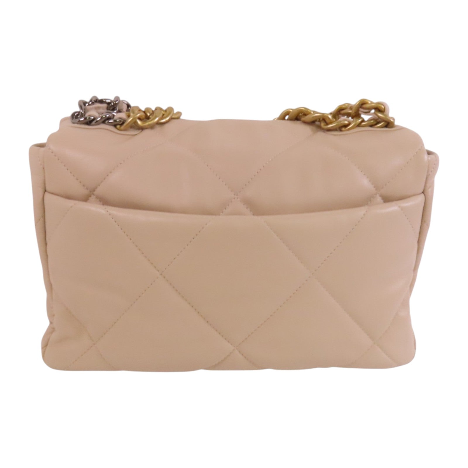 CHANEL 羊皮皮革C19金扣鏈帶手挽肩背兩用袋