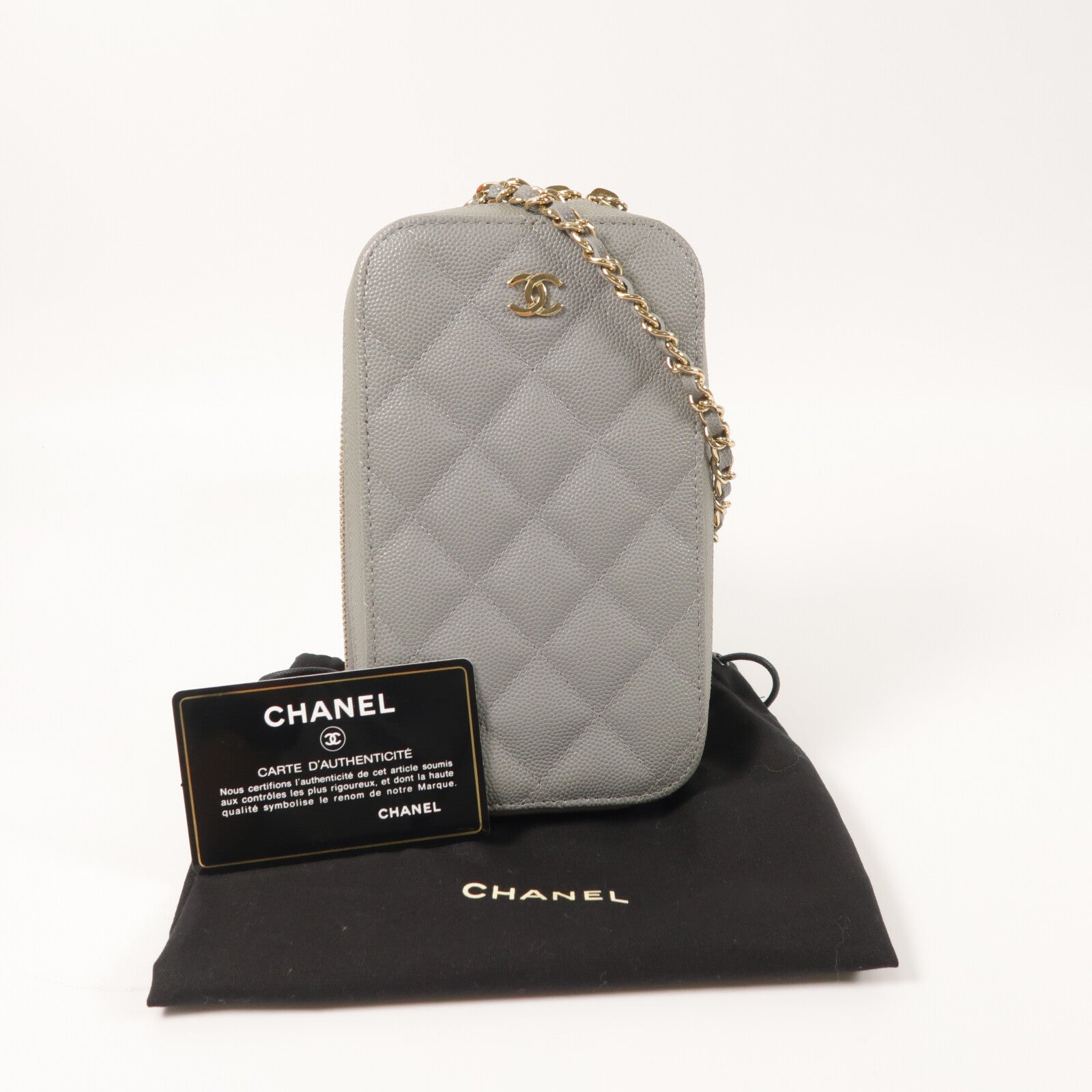 CHANEL 牛皮皮革Phone Bag金扣鏈帶肩背袋
