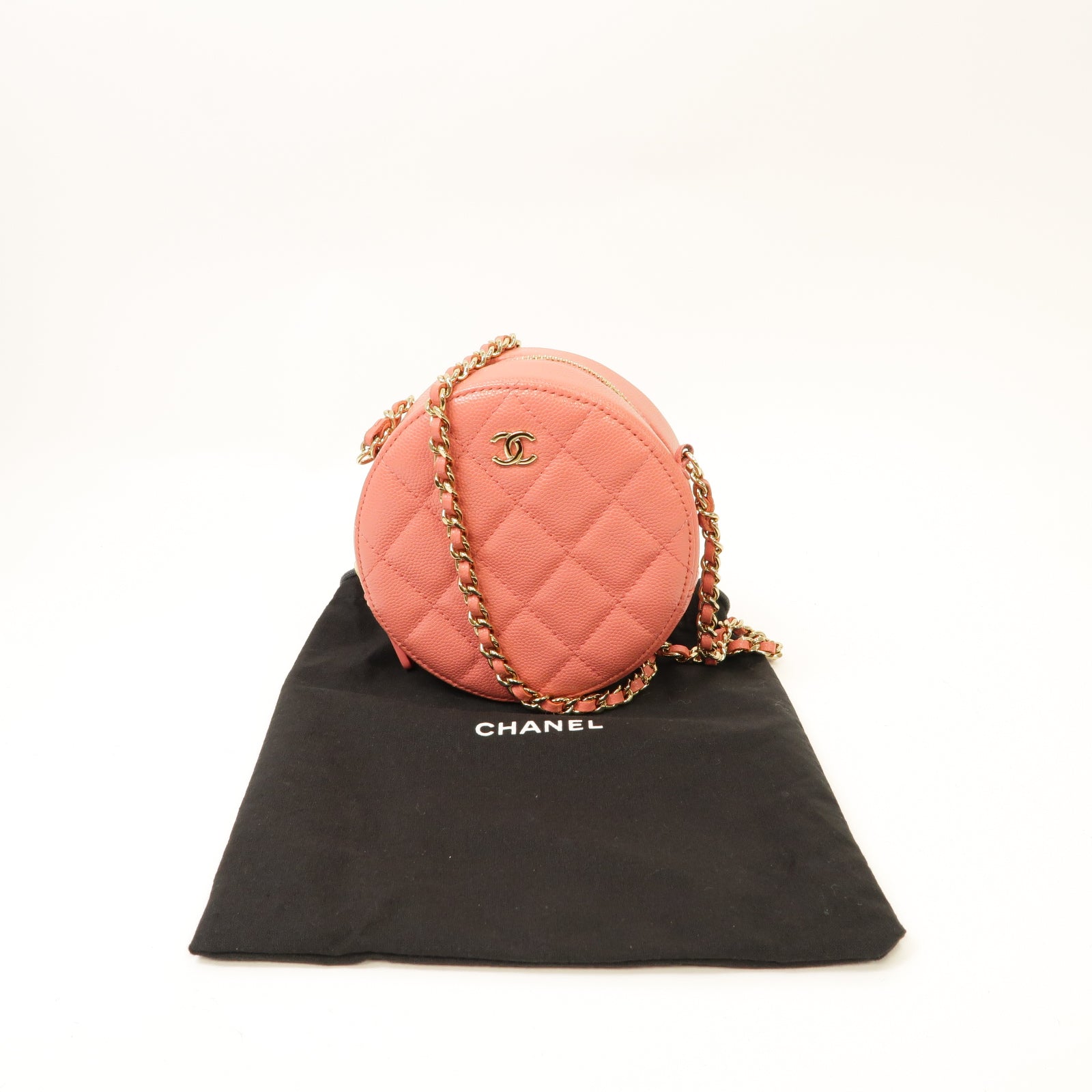 CHANEL 【激減優惠】菱格Caviar皮革Chain Shoulder Bag金扣鏈帶肩背袋粉紅色