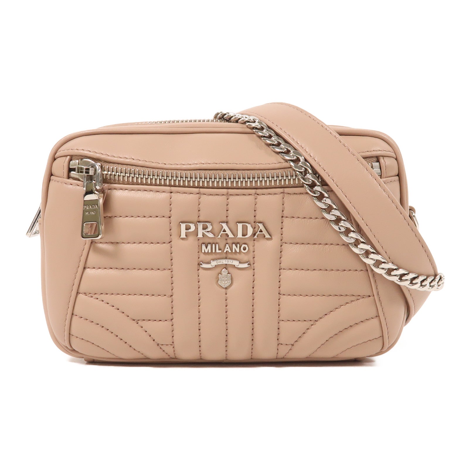 PRADA 牛皮皮革Chain Shoulder銀扣鏈帶肩背袋/腰包