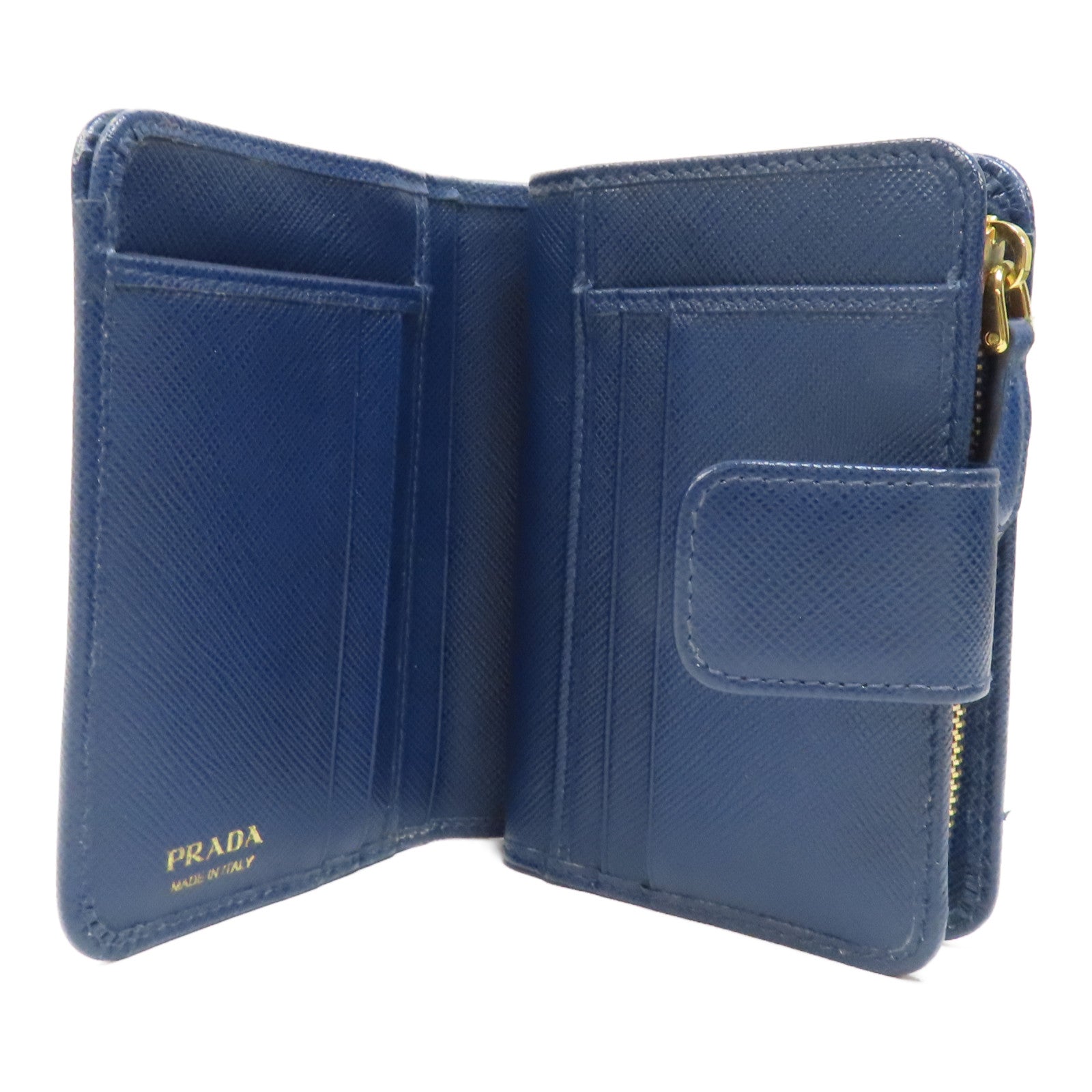 PRADA 【激減優惠】牛皮皮革Wallet金扣錢包藍色