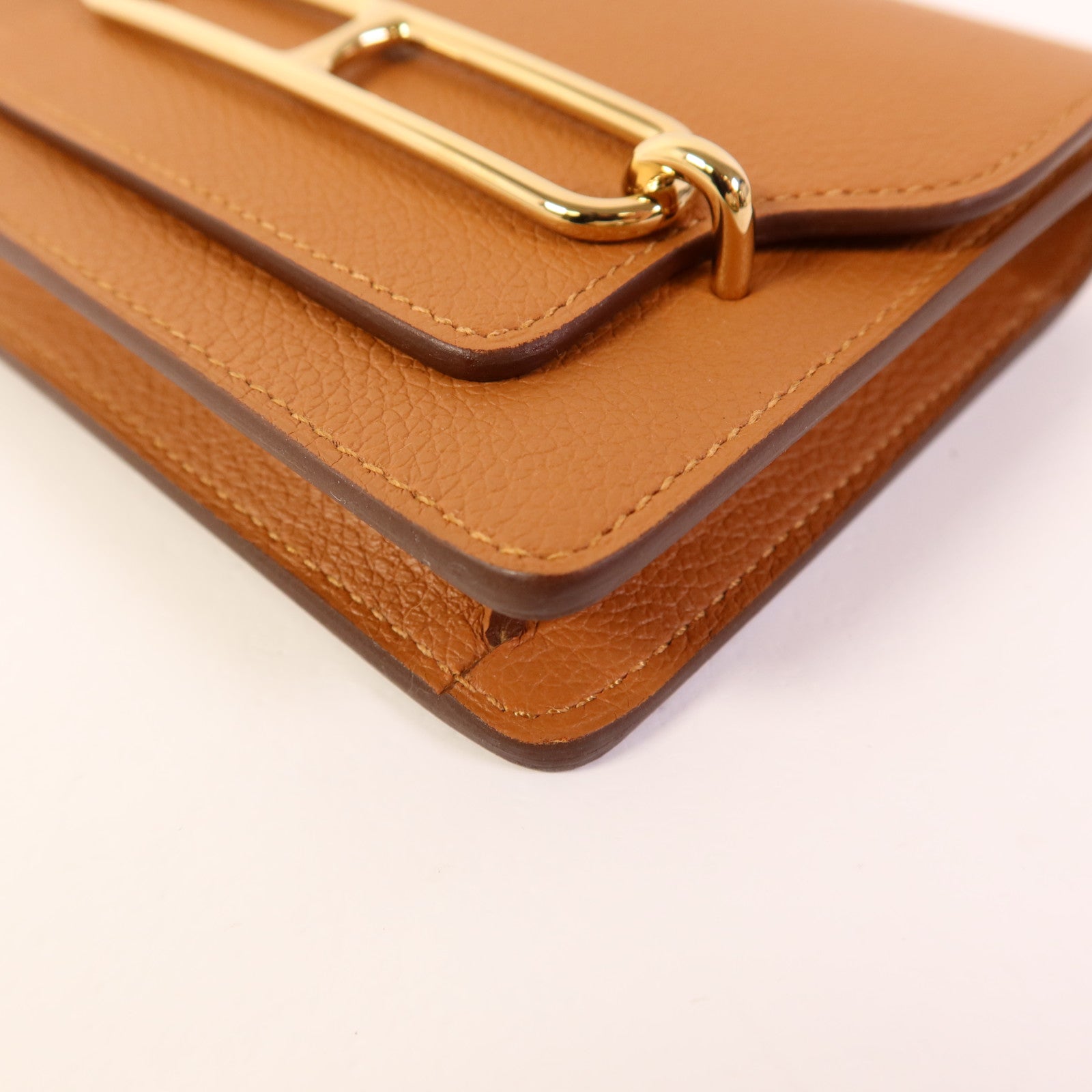 HERMES Evercolor皮革Roulis Slim金扣手拿包Gold