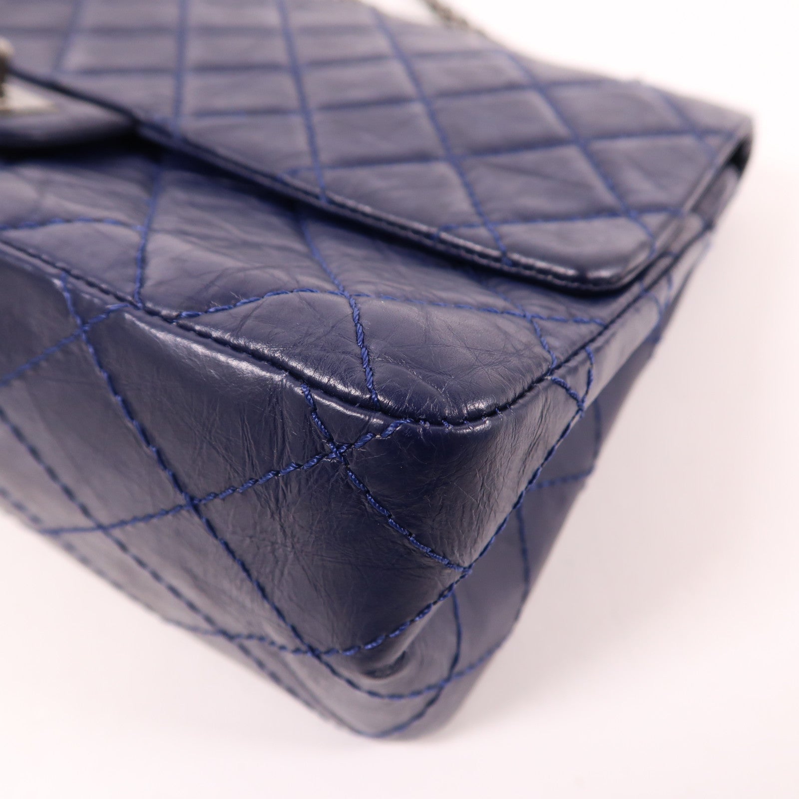 CHANEL CC SHW 2.55 Chain Shoulder Bag Calfskin Leather Navy