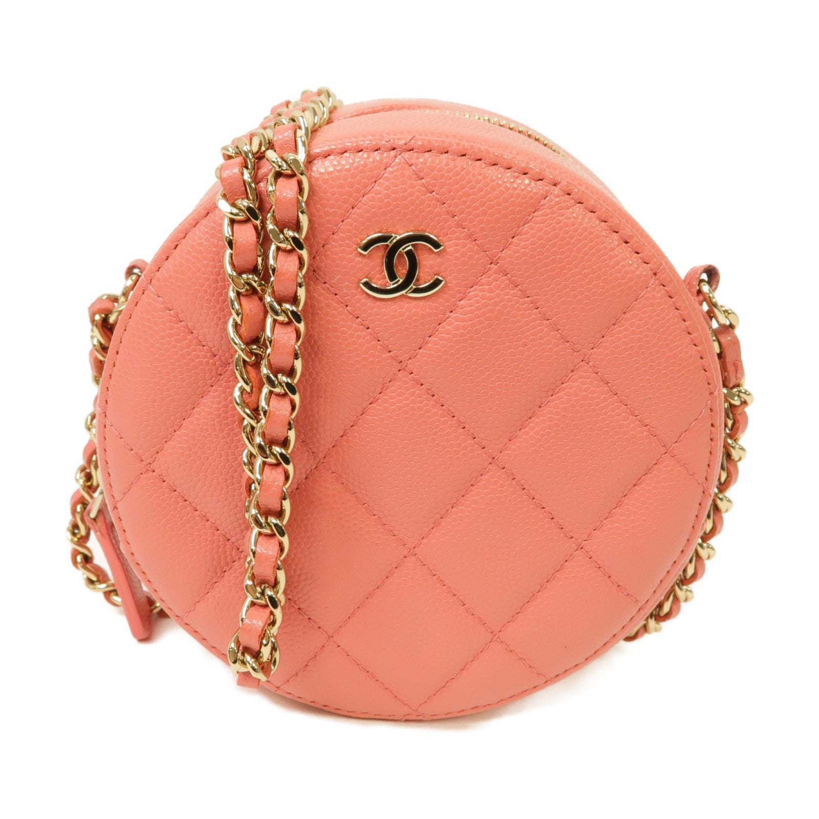 CHANEL 【激減優惠】菱格Caviar皮革Chain Shoulder Bag金扣鏈帶肩背袋粉紅色