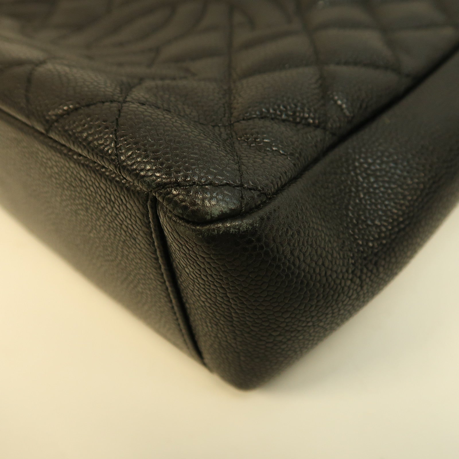 CHANEL 菱格Caviar皮革PST Petite Shopping Tote Bag金扣鏈帶手挽袋黑色