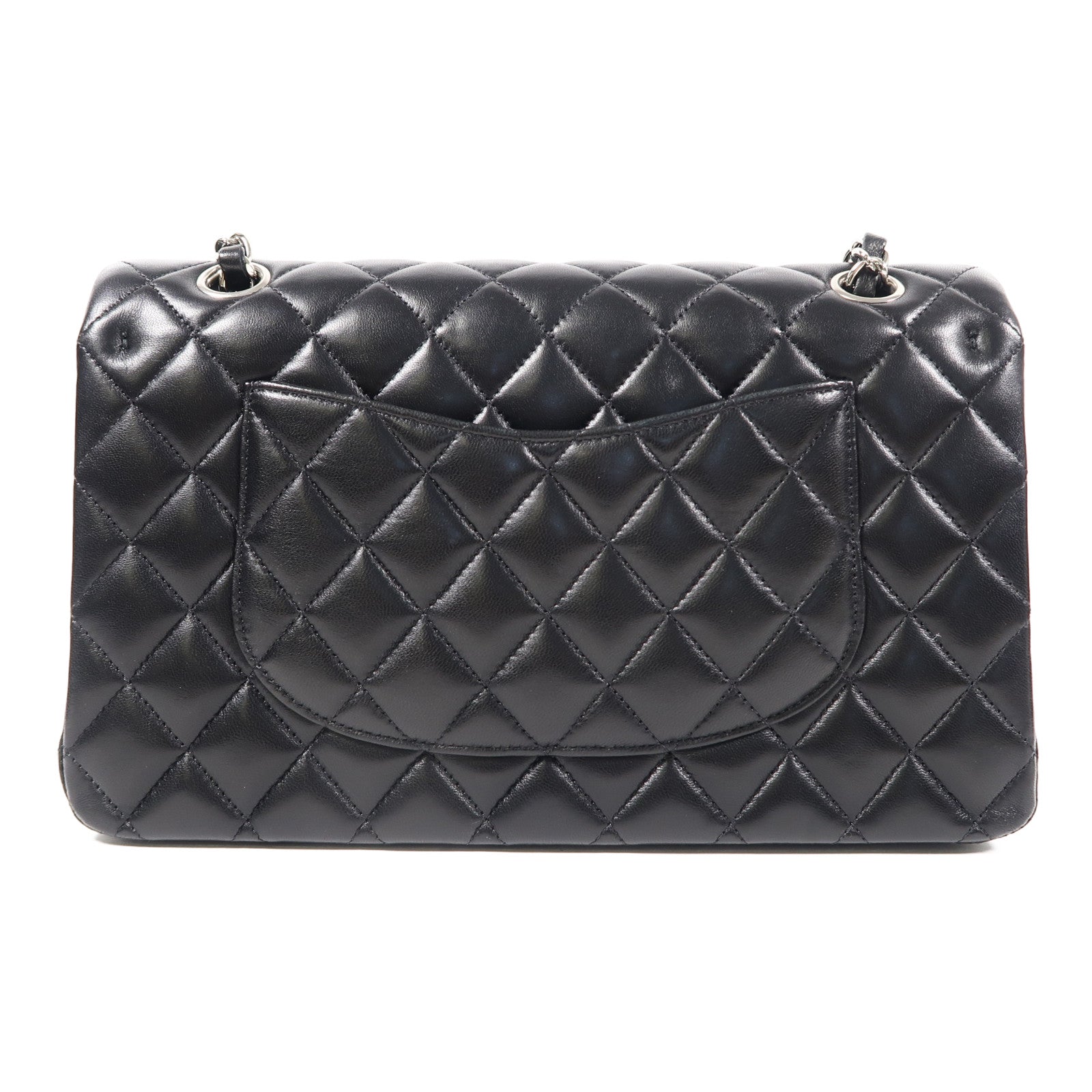 CHANEL 菱格羊皮皮革Classic 25cm銀扣鏈帶肩背袋黑色