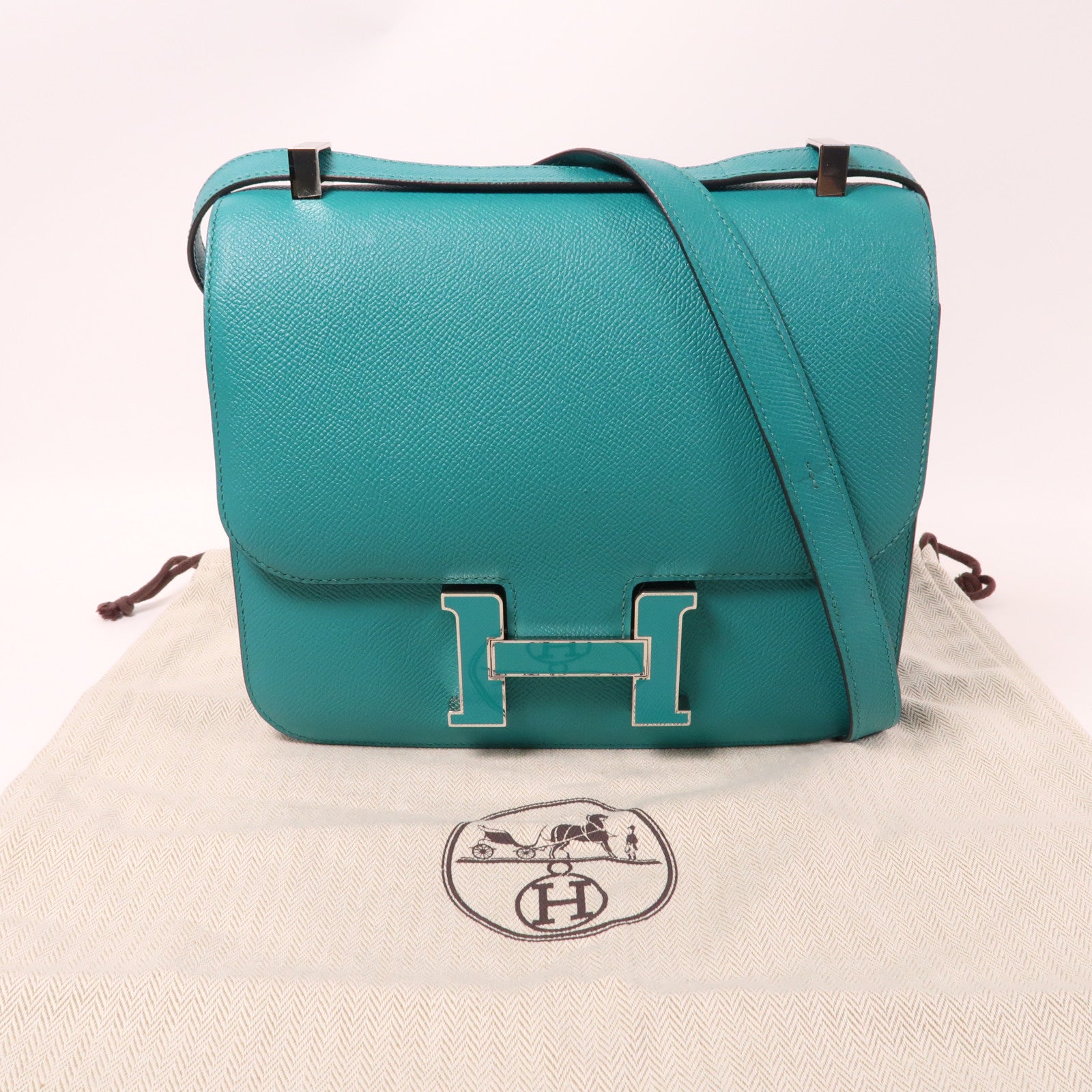 HERMES Epsom皮革Constance 24銀扣肩背袋綠色