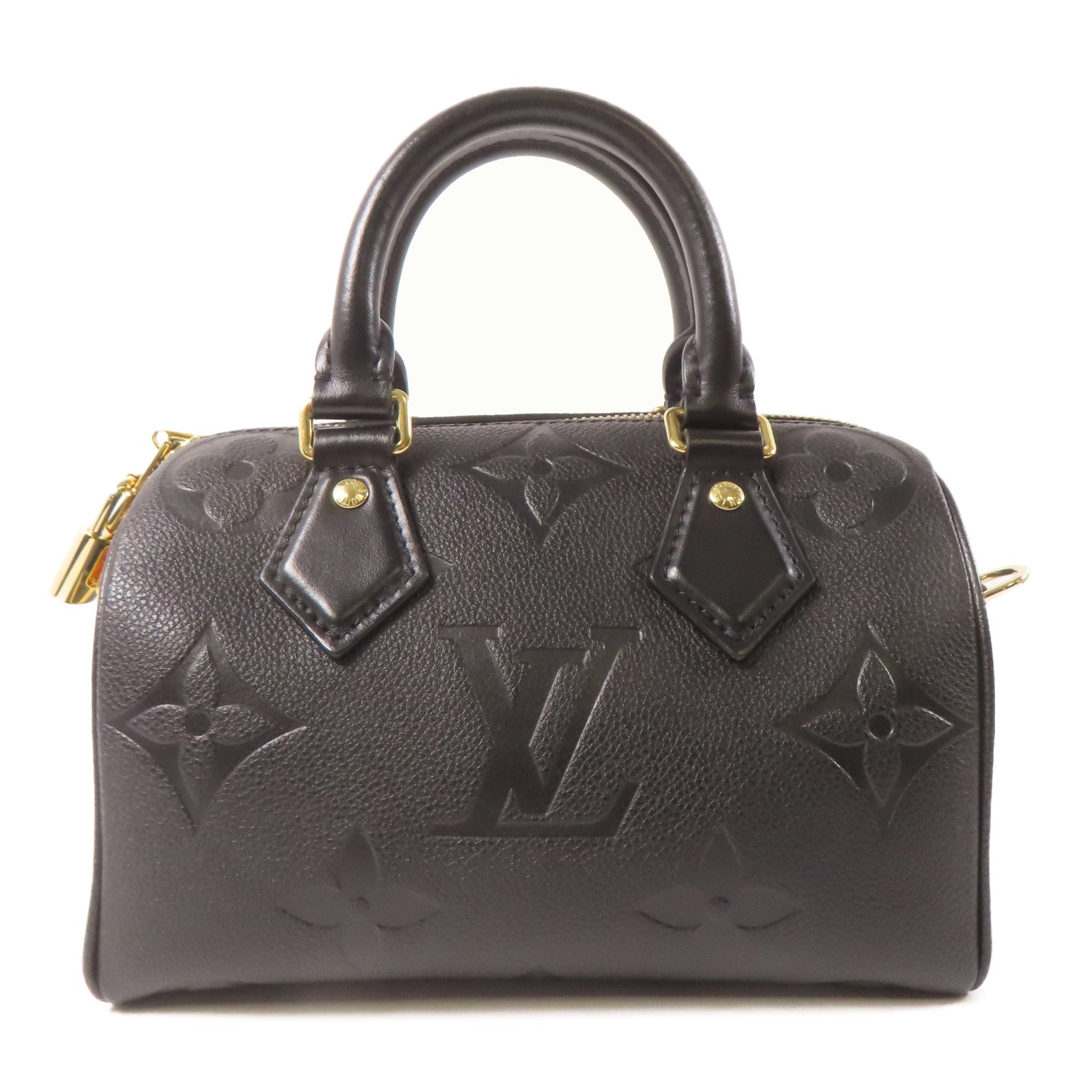 LOUIS VUITTON Monogram Empreinte Speedy Bandouliere 20金扣手挽肩背兩用袋黑色